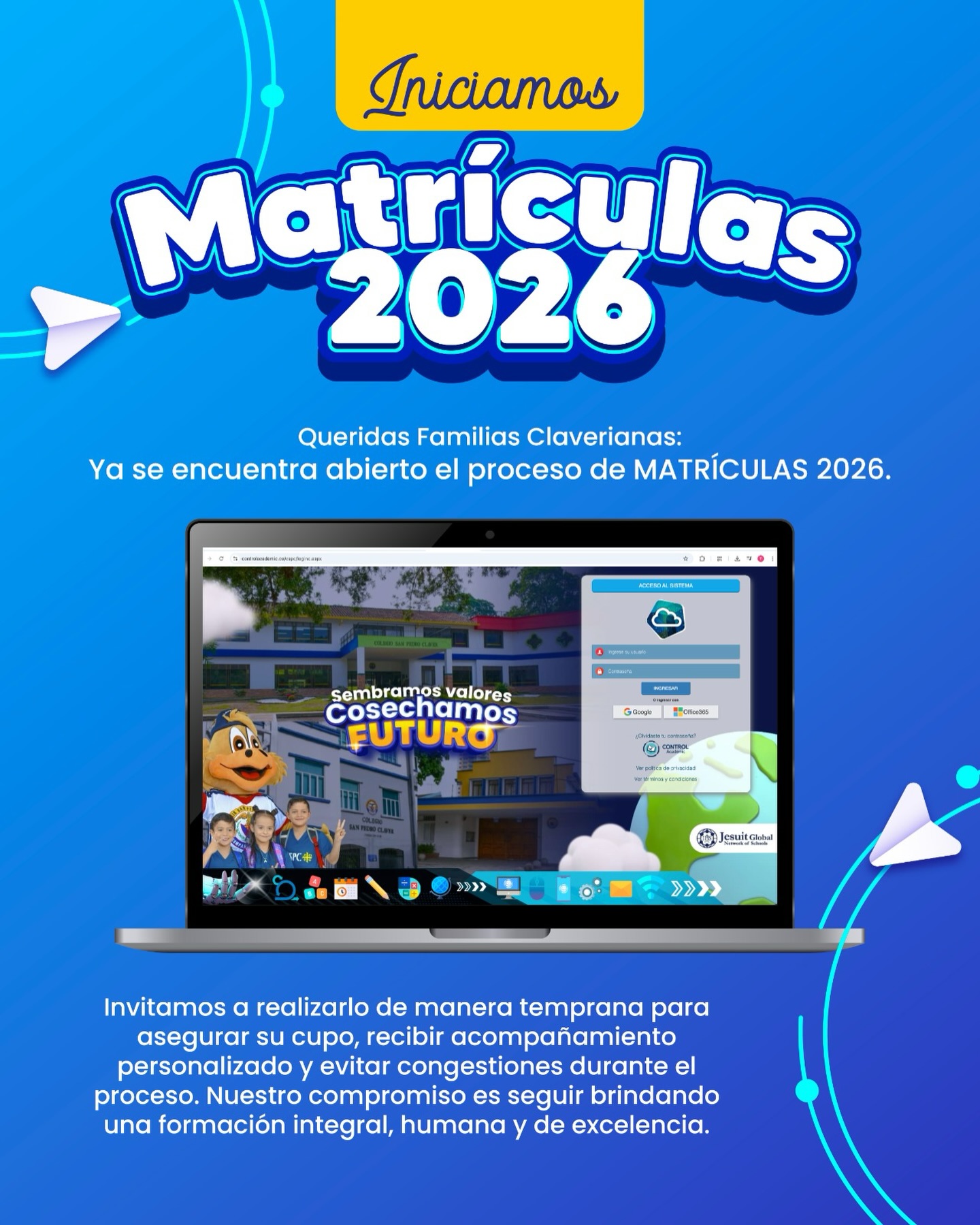 ✨ ¡Familias Claverianas! ✨
Los invitamos a realizar la matrícula 2026 de manera anticipada y asegurar la continuidad educativa de sus hijos en esta gran familia. 🙌🎓💛
Para facilitar el proceso, pueden consultar el instructivo de matrícula disponible en el link de nuestra biografía. ☝🏻🔗📄