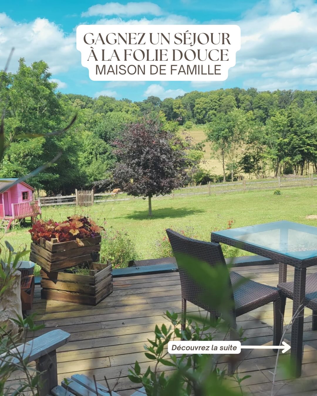 JEU CONCOURS — GAGNEZ UN SÉJOUR POUR 2 PERSONNES !
Envie d’une parenthèse enchantée en pleine nature ?
On vous offre l’occasion de vivre un séjour inoubliable à la Folie Douce.
🎁 À gagner :
Un séjour pour 2 personnes (petit déjeuner inclus) dans notre maison de famille, entre forêt, authenticité et douceur de vivre.
✨ Pour participer :
1️⃣ Likez cette publication
2️⃣ Abonnez-vous à @maisonlafoliedouce
3️⃣ Identifiez 2 amis en commentaire (chaque commentaire = 1 chance)
4️⃣ Partagez ce post en story en nous mentionnant
🗓️ Dates
Concours ouvert du 11 au 24 décembre 2025
Tirage au sort le 25 décembre.
Bonne chance à tous…
On a hâte de vous accueillir chez nous ! 💛
#jeuxconcours #noel #christmas #maisondhotes #normandie #bedandbreakfast #saintpierredemanneville #rouentourisme #foret #naturelovers #maisondecampagne