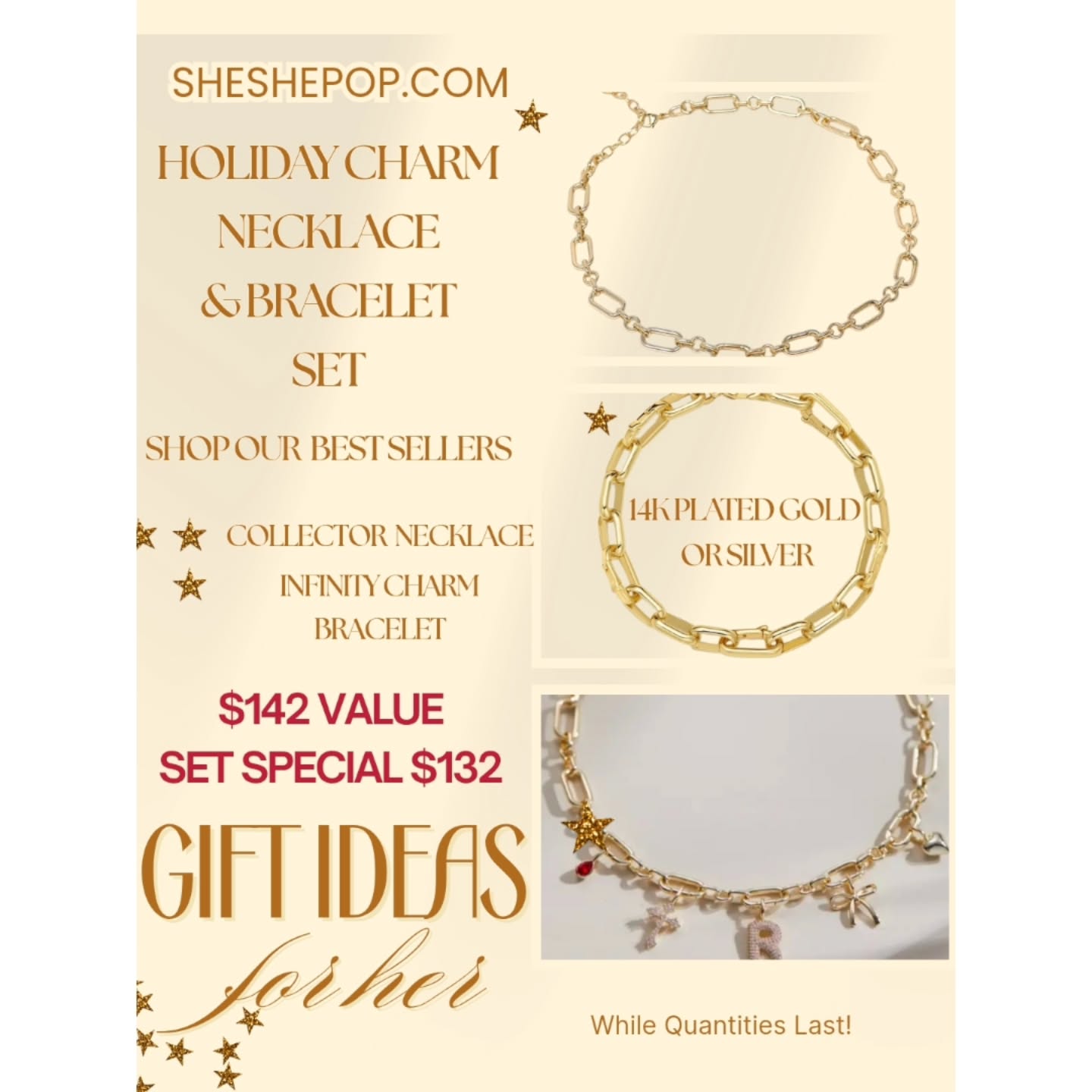 ✨️ Gift Inspiration For Her - With All the vibes!
We're making it easy for you to give a special that continues to be worn and treasured long after the holidays. 💛✨️
A Best Selling Charm Necklace and Bracelet set that checks all the boxes ✅️🎁 with ease!
We love the mulitiple ways you can wear this set 💕Add charms or wear without for your personal style.
Hurry! Order today and receive before Christmas.
Send A DM for assistance, we're here to help!
Tag your bestie who needs this set ✨️💛
#luxejewelrygifts #holidaygiftguide #charmnecklaces
#14kgoldplatedjewelrydesigns #charmbraceletset
#giftsforher❤️🎁giftsforyourself