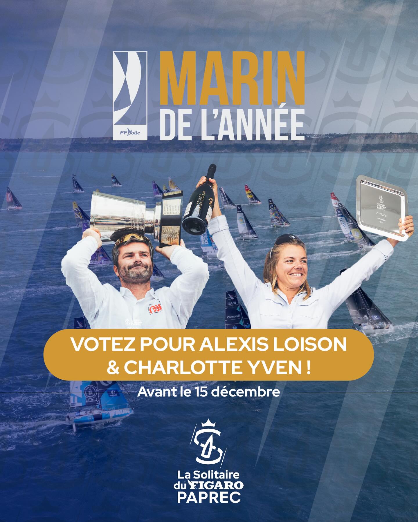 ⭐ Votez @alex.loison & @charlotteyven pour le Marin de l’année 2025, avant le 15 décembre ! 🏆
Ces deux skippers, qui ont écrit leur propre histoire lors de La Solitaire du Figaro Paprec 2025, sont nommés au prestigieux prix Marin de l’année, organisé par la @ffvoile. La cérémonie aura lieu lundi 15 décembre à Paris !
🔗 Le lien pour voter est dans notre bio !
@paprecgroup
#LaSolitaire #IciNaissentLesLégendes