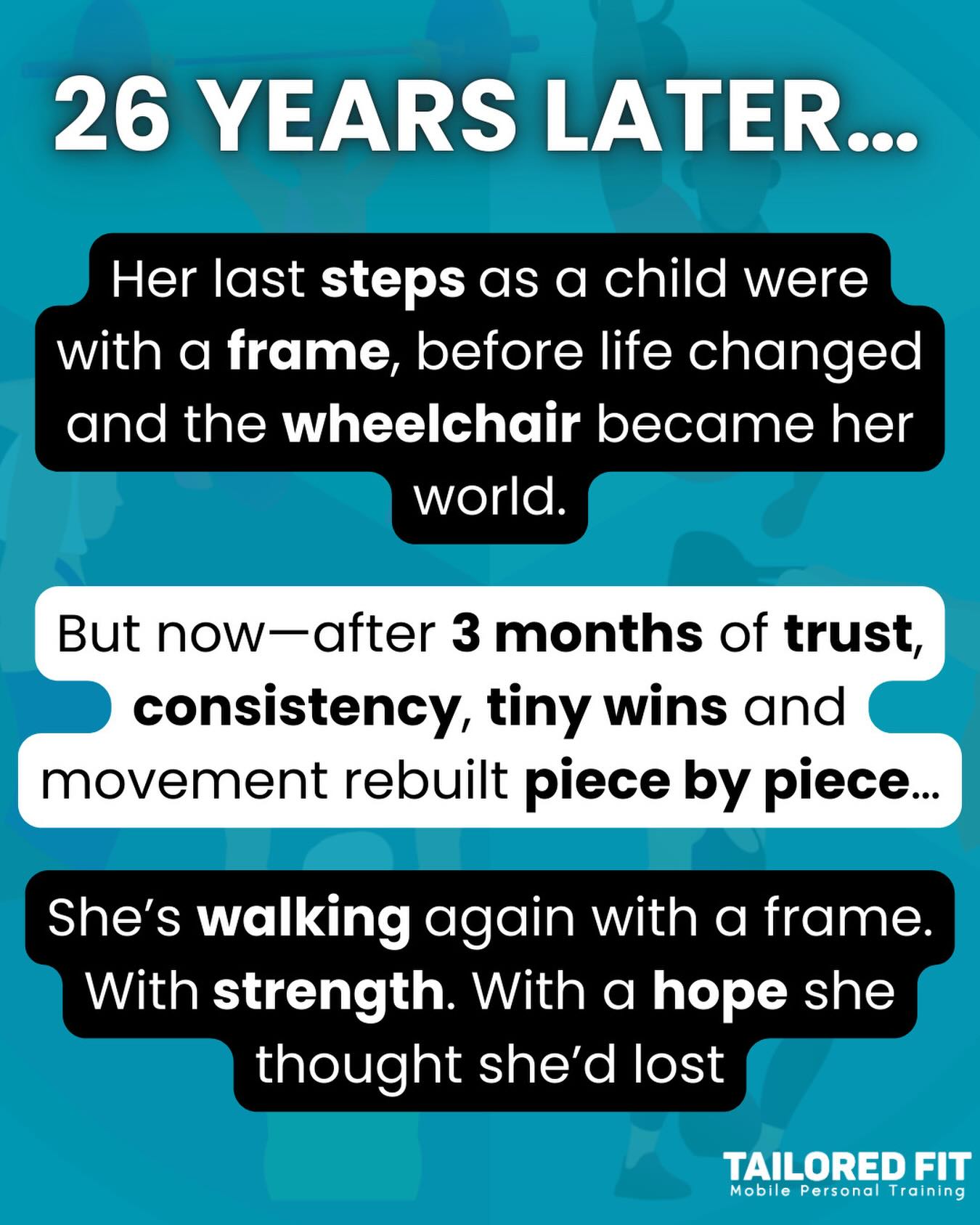Natalie
In just three months, you’ve shown more courage, consistency and determination than most people show in a lifetime.
Every session, you turned up.
You trusted the process.
You pushed through the hard days.
And you kept believing, even when the progress felt slow.
It’s a pleasure to be part of this journey with you and this is only the beginning.
Congratulations on everything you’ve achieved — and everything still to come.