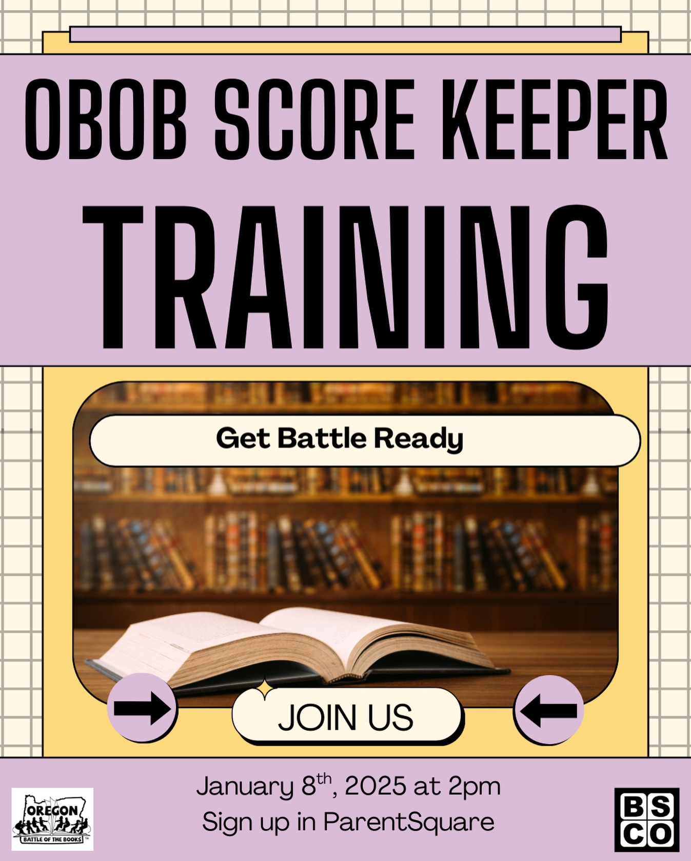 OBOB battle season is almost here and the kids have been hard at work reading through their book lists! Parents: we need YOU! Sign up in ParentSquare for the Score Keeper training on January 8th to learn everything you need to know to score an OBOB battle. ๐โ๏ธโฑ๏ธ
Have you been a judge in the past? ๐ฆธ Review the study material on the Bonny Slope OBOB website and take the test with a score of 20+ points to skip the training.