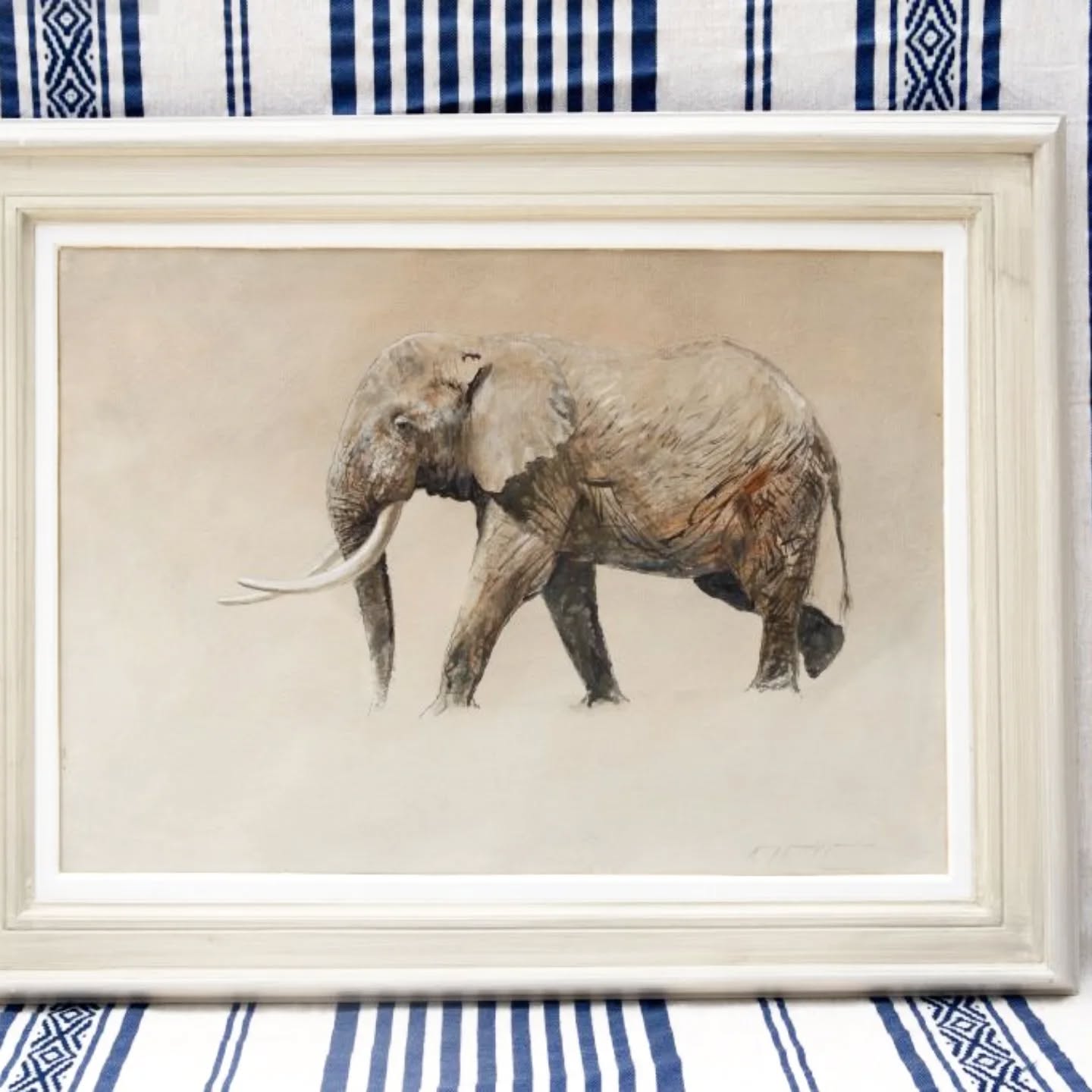 Elephant on Sepia, Framed, 18x24", Oil on canvas. Come by the studio gallery next week if you would like to buy some paintings or framed prints. #amysandyslumsdaine #wildlifeart #artgallery #beautifulgifts