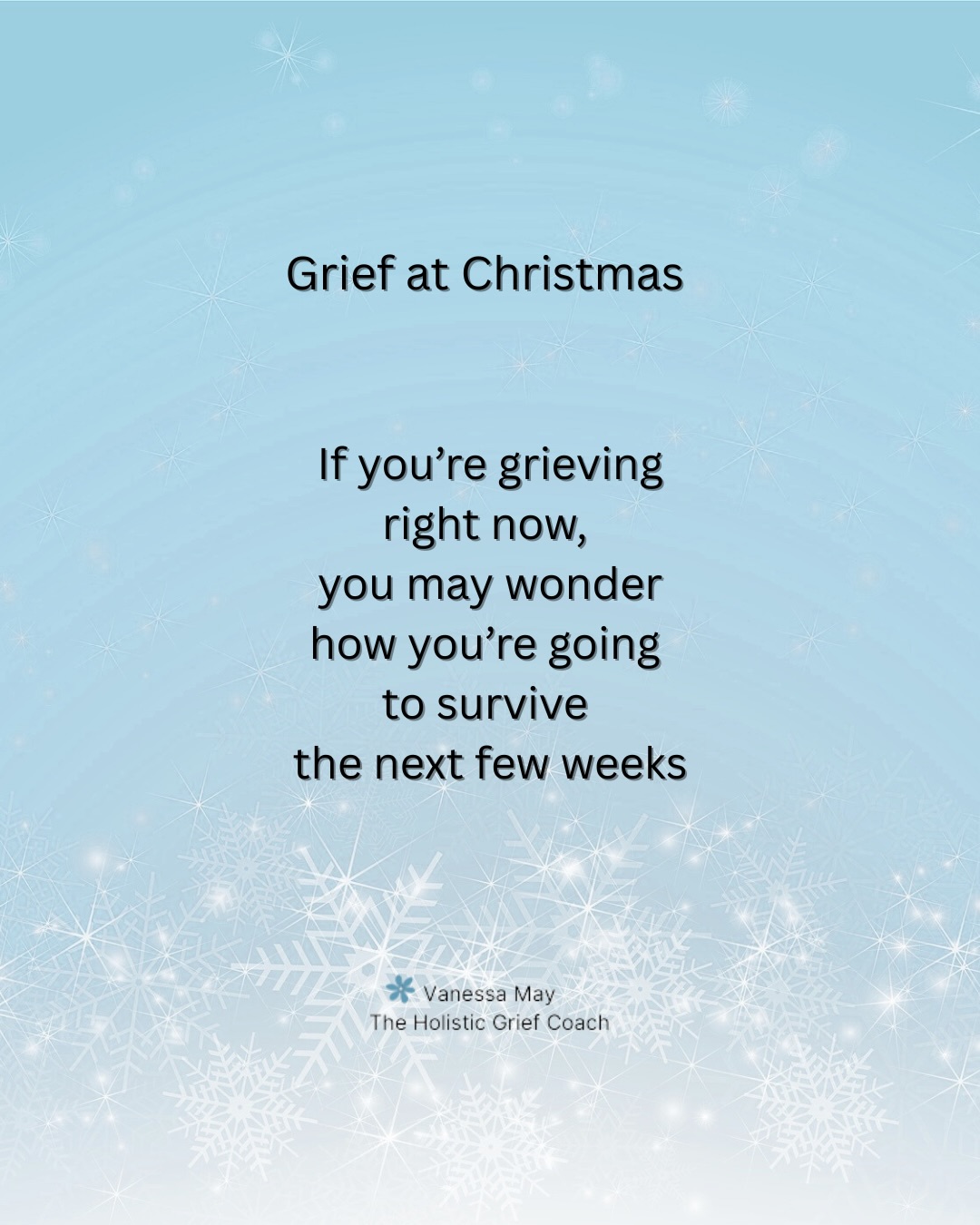 If your grief feels really intense right now, just know that you will somehow get through the next few weeks. Your grief may feel heightened and you may miss them even more than ever. But your love and your bond with them continues on, so allow that to give you a little comfort if you’re able to 🩶🕊️🪽
If this resonates, please share, save, like and follow 🤍
.
#griefatchristmas #griefsupport #lossofachild #lossofalovedone #widow #bereavedparent