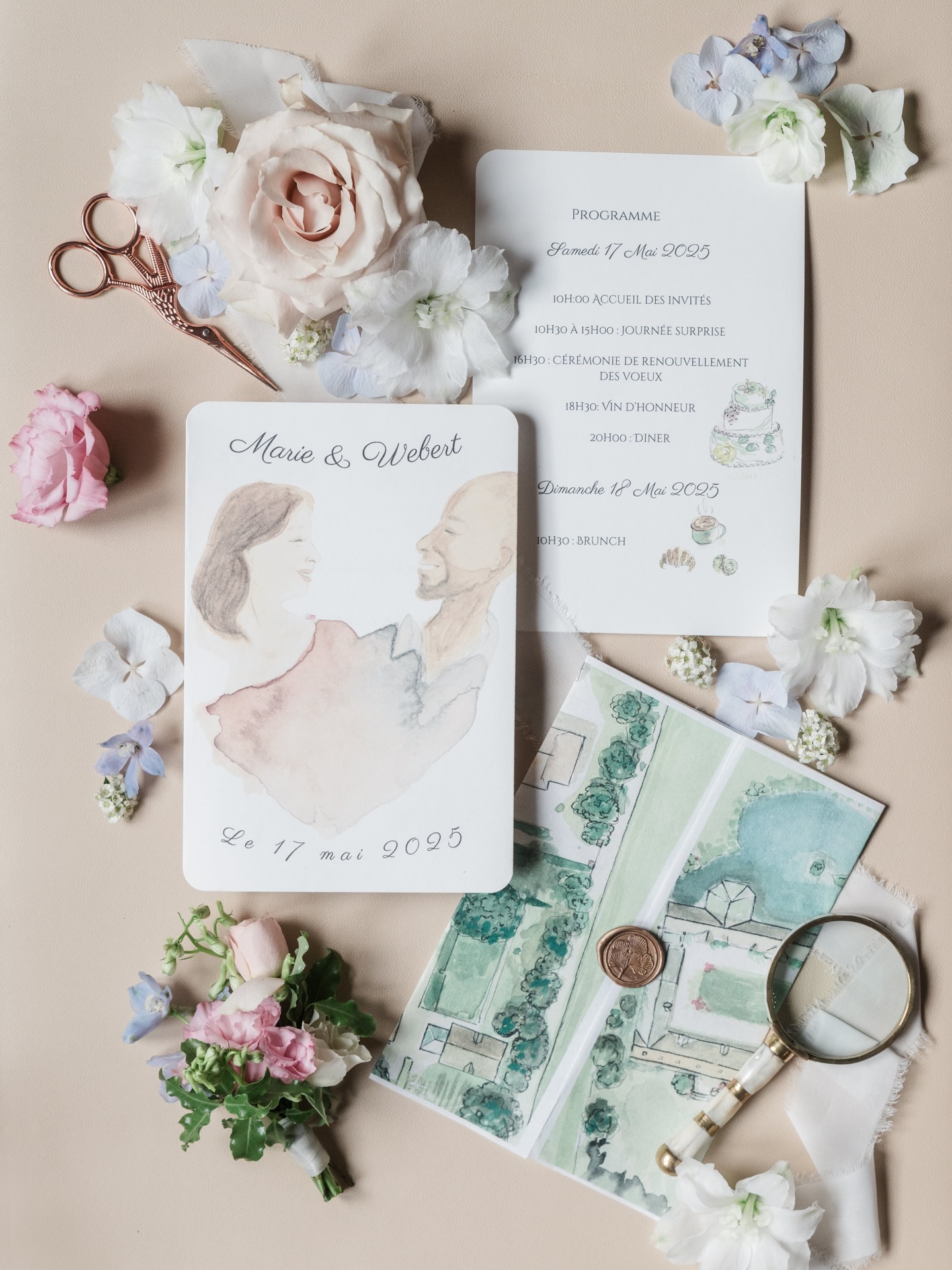 There’s something magical about starting a wedding story with the details.
For Marie & Wébert, every piece of their stationery was crafted with intention — from the soft florals to the delicate textures, and especially the custom watercolor illustrations created just for their day at Domaine de Malassise.
Their paper suite brought together everything that mattered to them:
– A hand-painted portrait capturing their joy
– A watercolor map of the venue to welcome their guests
– Pastel florals echoing the colors of their celebration
– Little meaningful objects woven into the composition
If you’re planning your own wedding, think of your flatlay as a gentle introduction to your day — a space where art, stories, and emotions meet.
Choose elements that feel like you, and they will become timeless keepsakes of your love.
More from this beautiful celebration coming soon.
Jeux en bois géants : @jeux_originaux
Tatoueur : @bubu.tattoo
Illustratrice : @dailykatillustrations
Gravure cadre : @home_laser_cut
Baby sitters : @pikotyevent
Cadeaux invités :@mafabriqueajournal
Cake designer : @latelierbiscuitsdesteph
Calligraphe : @aulysstudio
Champagne : @champagneolivierrousseaux
Coiffeur : @jefcointrel
Costume Wébert cérémonie & soirée : @mr.mesure
Tenues de famille samedi journée : @lamain_fine
Bar à vinyles : @phoenixevents37
Chanteurs : @myosotisoff
DJ soirée : @l.ady.oui.events
Décoration: @mamzellecrea_
Fleuriste : @esther.lamarche.design.floral
Food truck : @lefoodcorner
Food truck : @fourgongourmand
Lieu : @domainedemalassise
Make up : @mbagencyparis
Officiant : Emmanuel Carat
Photobooth : @wildstoriesphotobooth
Robe de mariée : @fannysathoud
Traiteur : @ramatouch
Soirée casino : @aa_event.fr
Wedding Planner et designer : @les_cocottes_events
#weddingphotographer #weddingphotography #weddingstationery #weddingflatlay #domainedemalassise #fairepartmariage #papeteriemariage #papeterie #papeteriemariagepersonnalisée