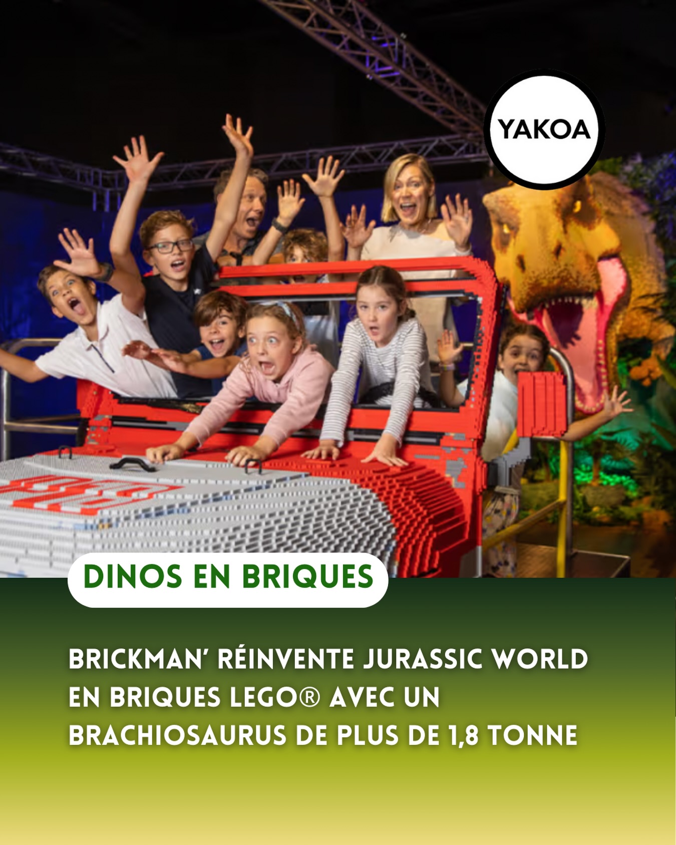 Découvrez Jurassic World 🦕 par Brickman au Paris Montreuil Expo : une aventure géante entièrement construite avec plus de 6 millions de briques LEGO® !
Plongez dans l’univers culte de Jurassic World, réinventé par Ryan “The Brickman” McNaught, l’un des rares professionnels certifiés LEGO®. Vous y verrez des dinosaures impressionnants, dont un T. rex monumental composé de 278 366 briques, ainsi que des décors emblématiques de l’île Isla Nublar.
L’exposition ne se contente pas d’être spectaculaire : elle est aussi interactive. Petits et grands pourront participer à des ateliers funs et créatifs comme la construction d’îles, la création de dinosaures hybrides ou encore la découverte de la paléontologie version LEGO®, avec 2,5 millions de briques à disposition.
Explorez le laboratoire de Jurassic World, approchez les bébés dinosaures et admirez un Brachiosaure grandeur nature de plus de 1,8 tonne. Sans oublier les modèles géants de Tricératops, Velociraptors et bien d’autres.
C’est une sortie idéale en famille, ouverte à partir du 20 décembre 2025, pour environ 60 minutes de visite, au Paris Montreuil Expo. Une expérience immersive à ne pas manquer !
———————
🦖 Paris Montreuil Expo
128 Rue de Paris - 93100 Montreuil
Durée : 60 minutes environ
👤 Âge requis : ouvert à tous
♿ Accessibilité : accessible aux PMR
🎟️ Retrouvez toutes les infos pratiques et les prix à partir du profil de mon compte
#legofriends #legofrance #pariskids #pariswithkids #parisenfamille #activiteenfant #sortiraparis #montreuil #dinosaures