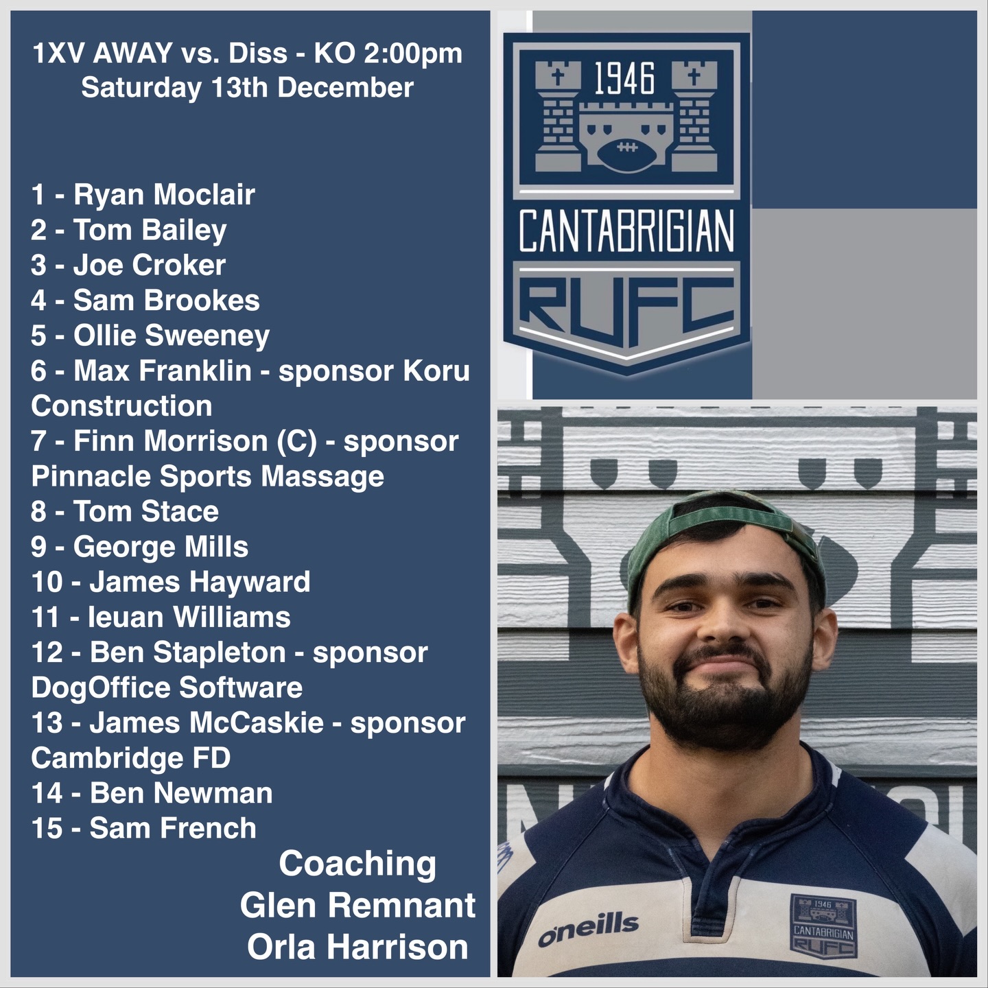 💥SQUAD ANNOUNCEMENT💥
We are delighted to bring you our 1XV who will be AWAY @dissrugbyfootballclub tomorrow, kick off 2pm!
Good luck lads!
📸 @bwsportsphotography
#rugby #rugbyunion #rugbyteam #team #cantabs #cantabsrugby #socialrugbyincambridge #cambridge