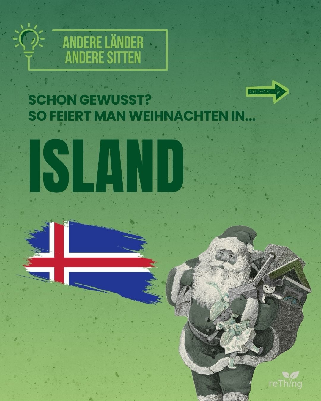 SCHON GEWUSST?!🎄💡
Dem Aberglauben nach ist in Island zu Weihnachten eine böse Katze unterwegs, die alle unartigen Kinder frisst🇮🇸 Erkannt werden diese anhand ihrer Kleidung👕 Wer von euch müsste sich hier Sorgen machen?😼
#weihnachtswissen #andereländeranderesitten #island #weihnachtsquiz #schongewusst #weihnachtstraditionen #adventszeit #weihnachtsmärchen #regional #zweihnachtskugel #rething