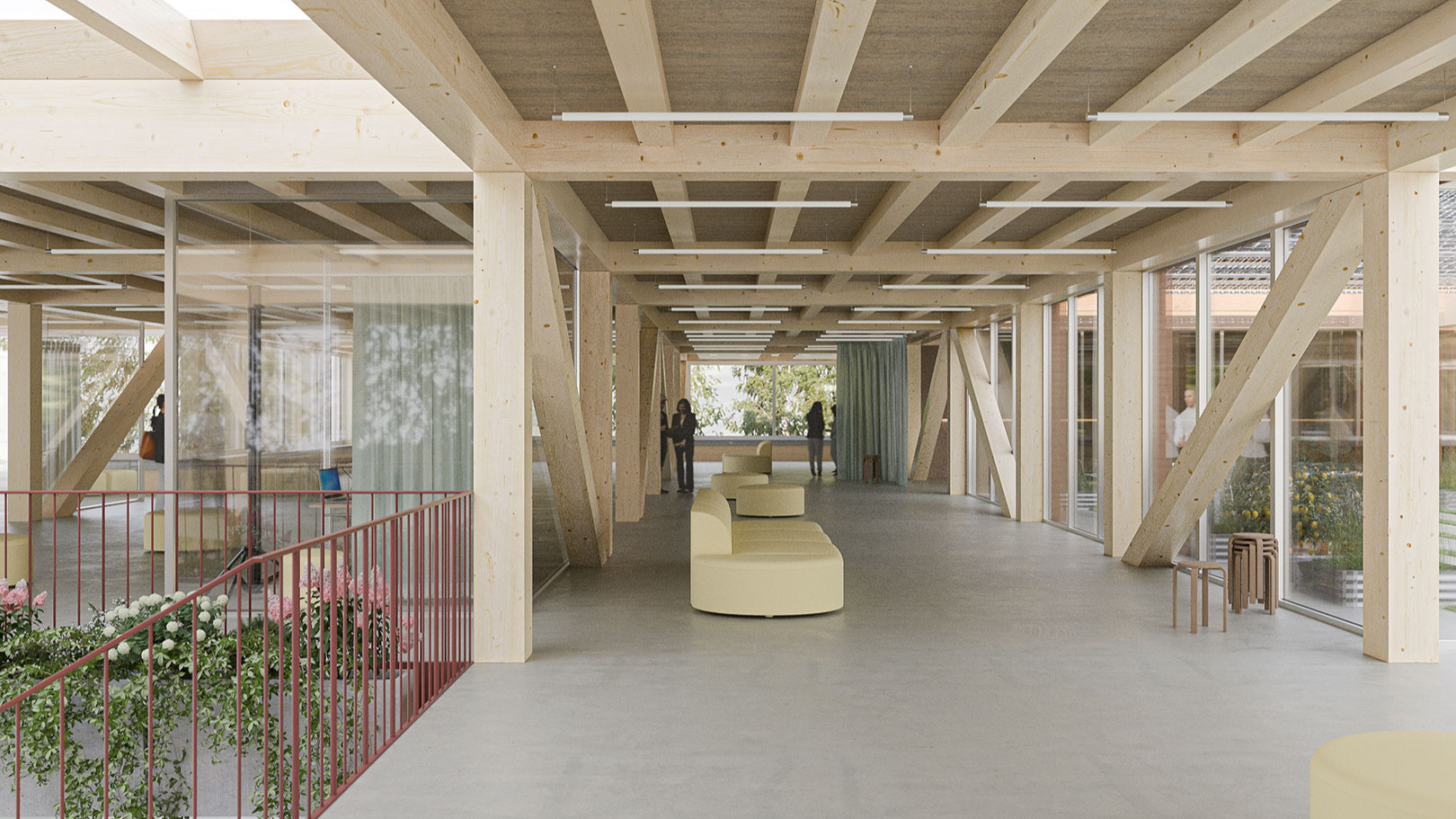 Im Architekturwettbewerb „Neue Arbeitswelten AVAT Tübingen“ stand die Zukunft der Arbeit im Mittelpunkt. In Zusammenarbeit mit KO/OK Architektur und Fabian Friedhoff entwickelten wir ein zukunftsweisendes Arbeitsplatzkonzept, das sich durch eine ambitionierte Bauweise und den Einsatz nachhaltiger Materialien auszeichnet.
Die städtebauliche Figur strukturiert den Außenraum, formt einen Vorplatz und verzahnt sich mit dem angrenzenden Grünraum. Darüber hinaus eröffnet sie die Möglichkeit für additive Erweiterungen. Die gemeinsam mit Tragform entwickelten geschosshohen Fachwerkträger ermöglichen eine stützenfreie Produktion im Erdgeschoss.
Visualisierung: @KOOKArchitektur
Freiraumplanung: @SchulerundWinz
#architektur #archdaily #wettbewerb #avat #tübingen #bürogebäude #arbeitswelten