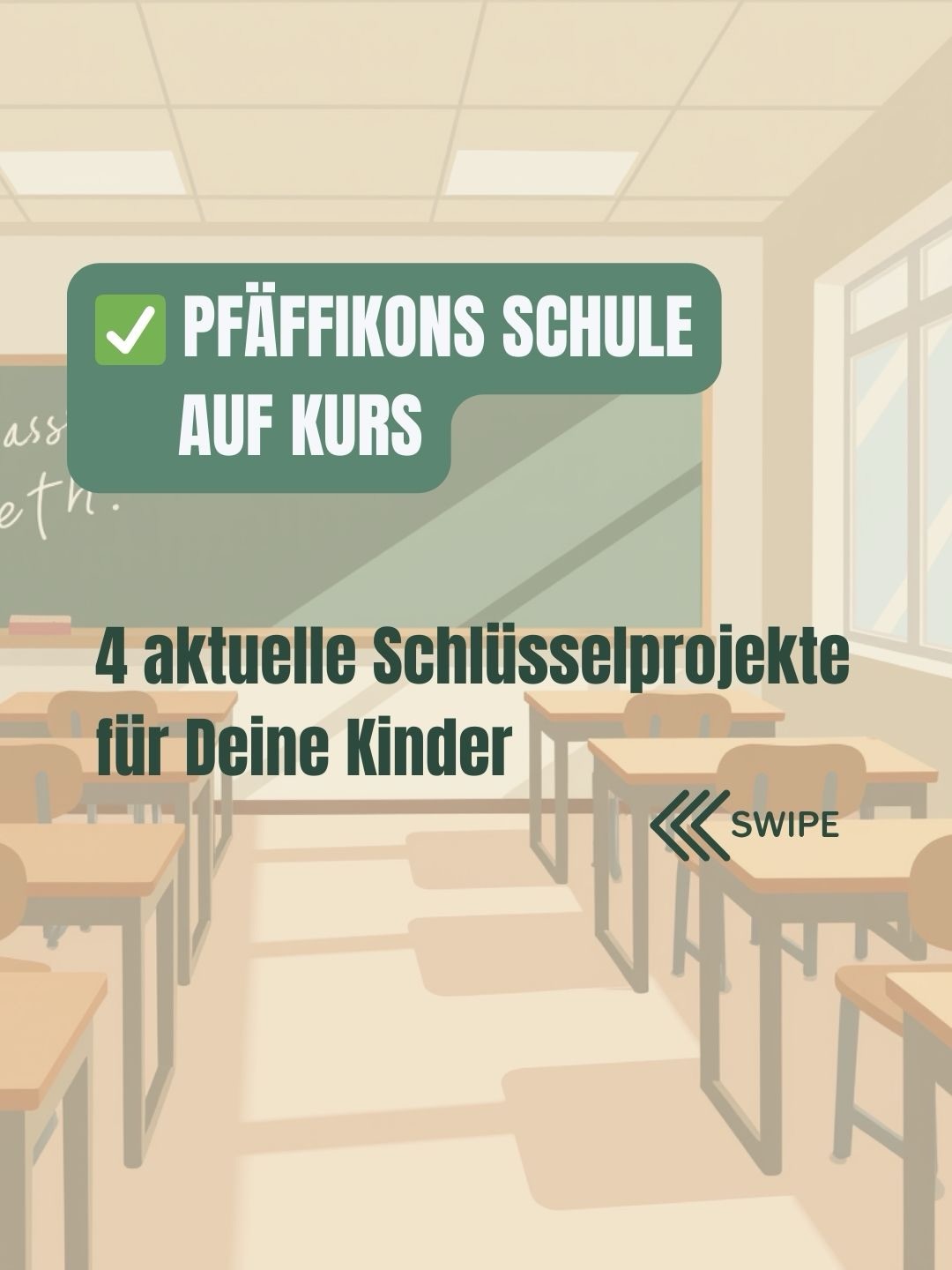 Gute Nachrichten für alle Eltern und Bürger von Pfäffikon!
Als Ihre Schulpflegerin setze ich mich für starke, effiziente Schulen ein. Mit meinem Ressort Qualitätsmanagement sorge ich dafür, dass unsere Projekte nicht nur starten, sondern auch funktionieren und Geld sparen.
Swipen Sie durch und sehen Sie, an welchen 4 Projekten wir aktuell arbeiten: 👇
1. Stabile Schulen (Fachkräfte): Wir nutzen die Zusammenarbeit im Schulverbund als strategisches Instrument, um den Fachkräftemangel abzufedern. Das sichert nicht nur eine stabile Unterrichtsversorgung, sondern ermöglicht auch das vorzeitige Entdecken und Binden geeigneter Talente für Pfäffikon.
2. Potentiale entfalten: Auf der Lerninsel Mettlen bündeln wir unsere Ressourcen und schaffen einen erweiterten Lernraum für alle unsere Schüler.
3. Bessere Abläufe: Im Projekt „Lernerfolg für alle“ haben die Mitarbeitenden selbst die besten Optimierungen erarbeitet. Jetzt sorgen wir für die konsequente Umsetzung dieser Verbesserungen.
4. Digitale Bildung: Wir steuern die digitale Bildung strategisch. Mit einer zentralen Fachstelle bauen wir die notwendige digitale Infrastruktur auf und stärken systematisch die Medienkompetenz unserer Schüler und Lehrpersonen.
Wlches Projekt findest Du wichtig? 👉🏻 stimme ab