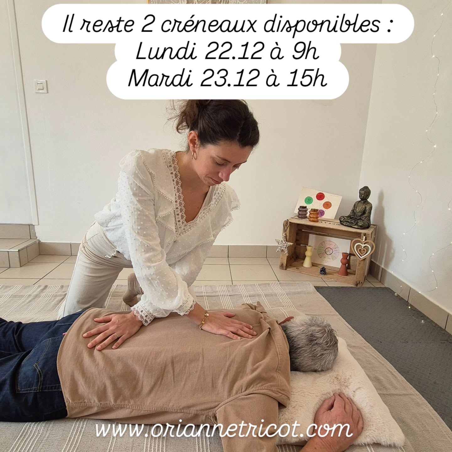 🍀 Il me reste 2 créneaux disponibles avant les fêtes :
- Lundi 22.12 à 9h
- Mardi 23.12 à 15h
🌸 Saisissez l'occasion de vous détendre, prendre du temps pour vous rien qu'à vous, retrouver de la vitalité...
👉 Pour réserver, contactez-moi par téléphone ou allez sur mon site internet !
A bientôt
O'Shiatsu Orianne Tricot
06 89 64 59 56
#detenteetrelaxation #douceurféminine #cyclesmenstruels #endometriose #cartecadeaunoël #bienetêtre #santé
