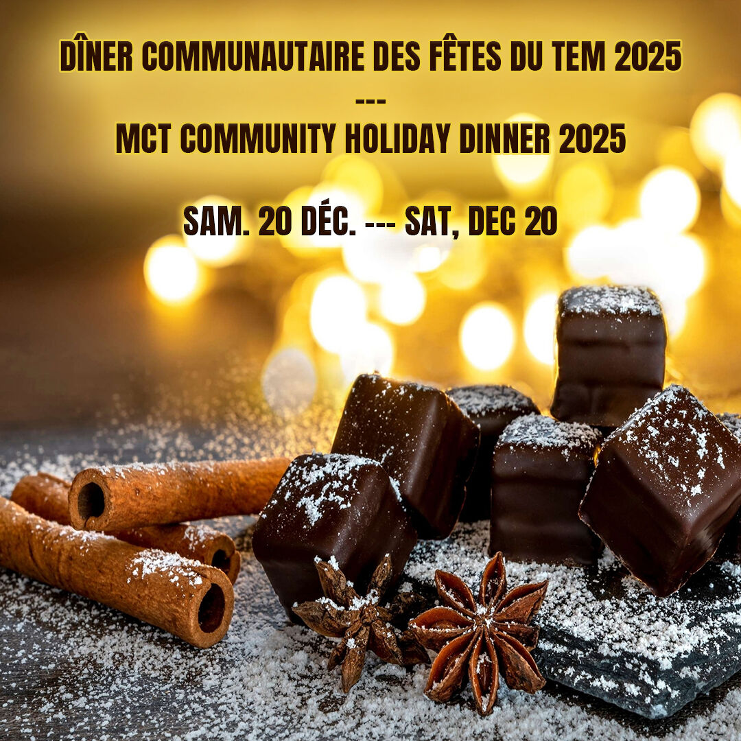 🎄✨ Join us for the Montreal Children’s Theatre Community Holiday Dinner 2025!
We invite families and friends to share a warm, delicious, festive evening together on Saturday, December 20 from 6:00 pm to 9:00 pm.
Enjoy a holiday celebration prepared in collaboration with Le Maître Boucher and Kensington Presbyterian Church.
🍽️✨ Reserve your spot today
👉 https://www.montrealchildrenstheatre.ca/event-details/diner-communautaire-des-fetes-du-tem-2025-mct-community-holiday-dinner-2025
---
🎄✨ Joignez-vous à nous pour le dîner communautaire des Fêtes du Théâtre des enfants de Montréal 2025.
Nous invitons les familles et les amis à partager une belle soirée festive le samedi 20 décembre de 18 h à 21 h.
Un délicieux repas des Fêtes préparé en collaboration avec Le Maître Boucher et Kensington Presbyterian Church.
🍽️✨ Réservez votre place dès aujourd’hui
👉 https://www.montrealchildrenstheatre.ca/fr/event-details/diner-communautaire-des-fetes-du-tem-2025-mct-community-holiday-dinner-2025
