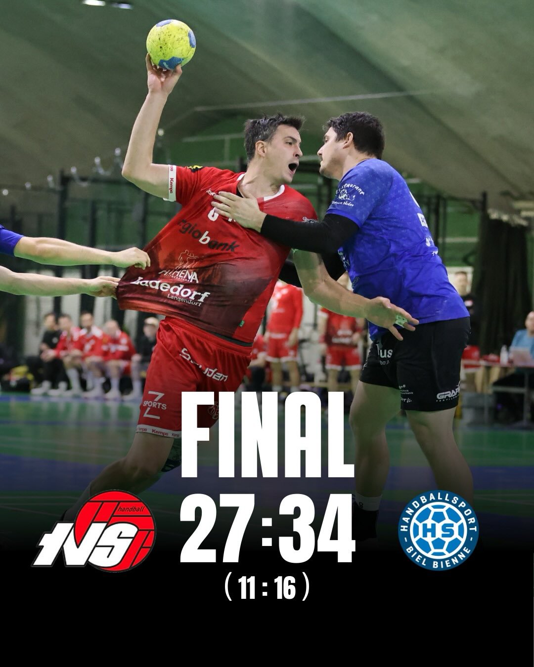 📍 Derby-Niederlage zum Abschluss der Hinrunde – TV Solothurn vs. HS Biel/Bienne
Das Derby vom vergangenen Samstag hielt, was es versprach – leider mit dem besseren Ende für die Gäste. Der TV Solothurn unterliegt dem HS Biel/Bienne mit 27:34 und muss sich im letzten Spiel der Hinrunde geschlagen geben.
Die Partie begann ausgeglichen, doch im Verlauf der ersten Halbzeit nutzten die Seeländer ihre Effizienz konsequent aus und erspielten sich einen Vorsprung. Trotz viel Einsatz und Kampfgeist gelang es dem TVS nicht mehr, das Spiel entscheidend zu drehen. Besonders Yann von der Weid stellte die Solothurner Defensive immer wieder vor grosse Probleme und war kaum zu stoppen.
Die Ambassadoren versuchten bis zum Schluss dagegenzuhalten, mussten sich am Ende jedoch einem abgeklärten und offensivstarken Gegner beugen.
🏅 Best Player präsentiert vom @seilparkbalmberg:
– TV Solothurn: Malcolm Reis
– HS Biel/Bienne: Yann von der Weid
Danke an alle Fans für die Unterstützung im CIS! 🙌
Spielbericht folgt🔜