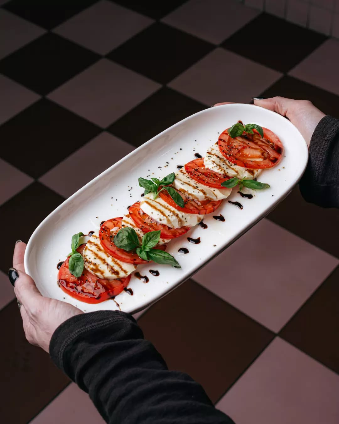 A lunch that leans a little European - fresh tomatoes, mozzarella, basil and a drizzle of balsamic.