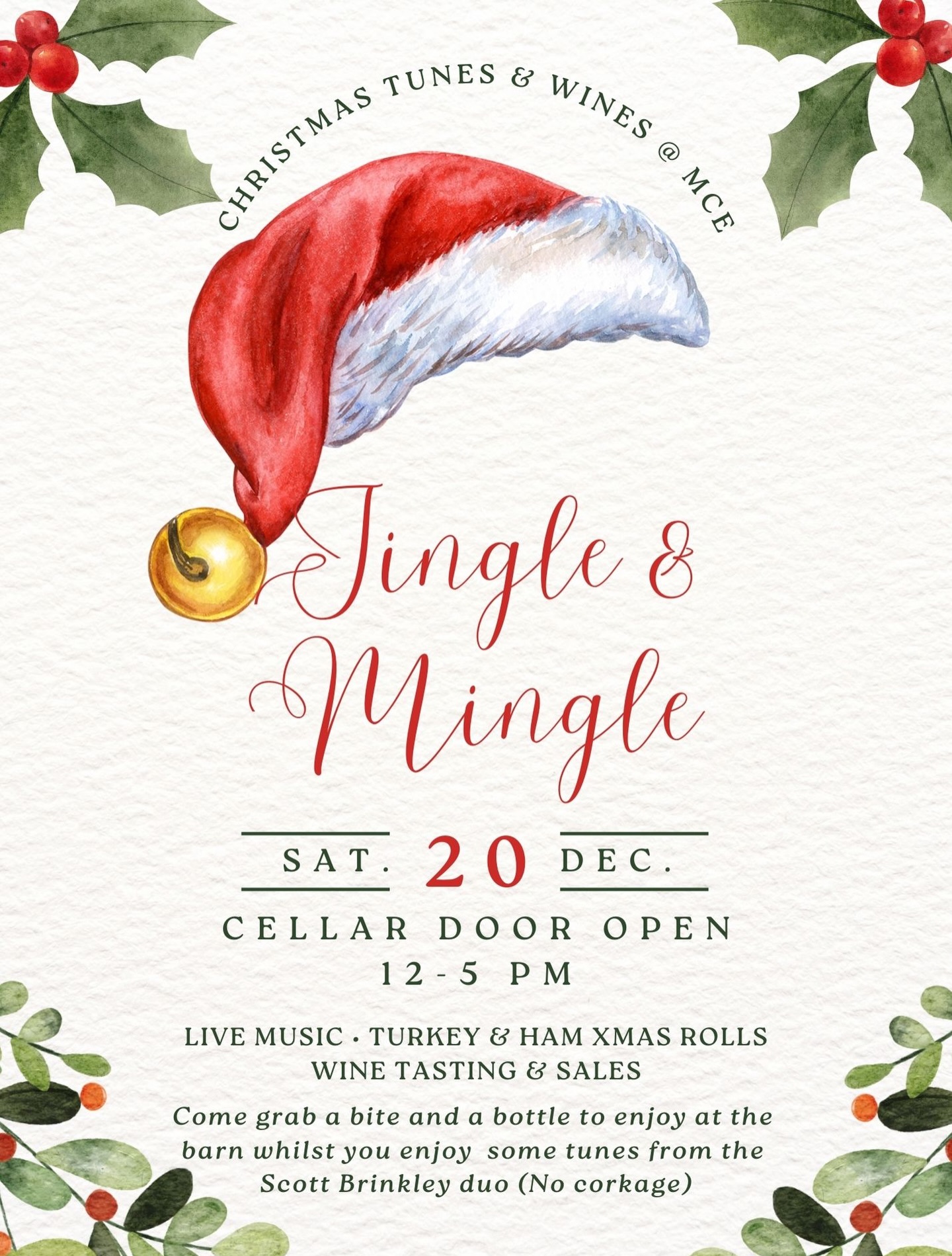 Saturday 20th December • Cellar door open 12-5pm • Live Music from 1:30pm • Xmas Turkey & Ham Rolls • Wine tasting & Sales • Beer Available 🎄 #megalongcreekestate #bluemountainswine #singleestate #shoplocal #familyownedandoperated