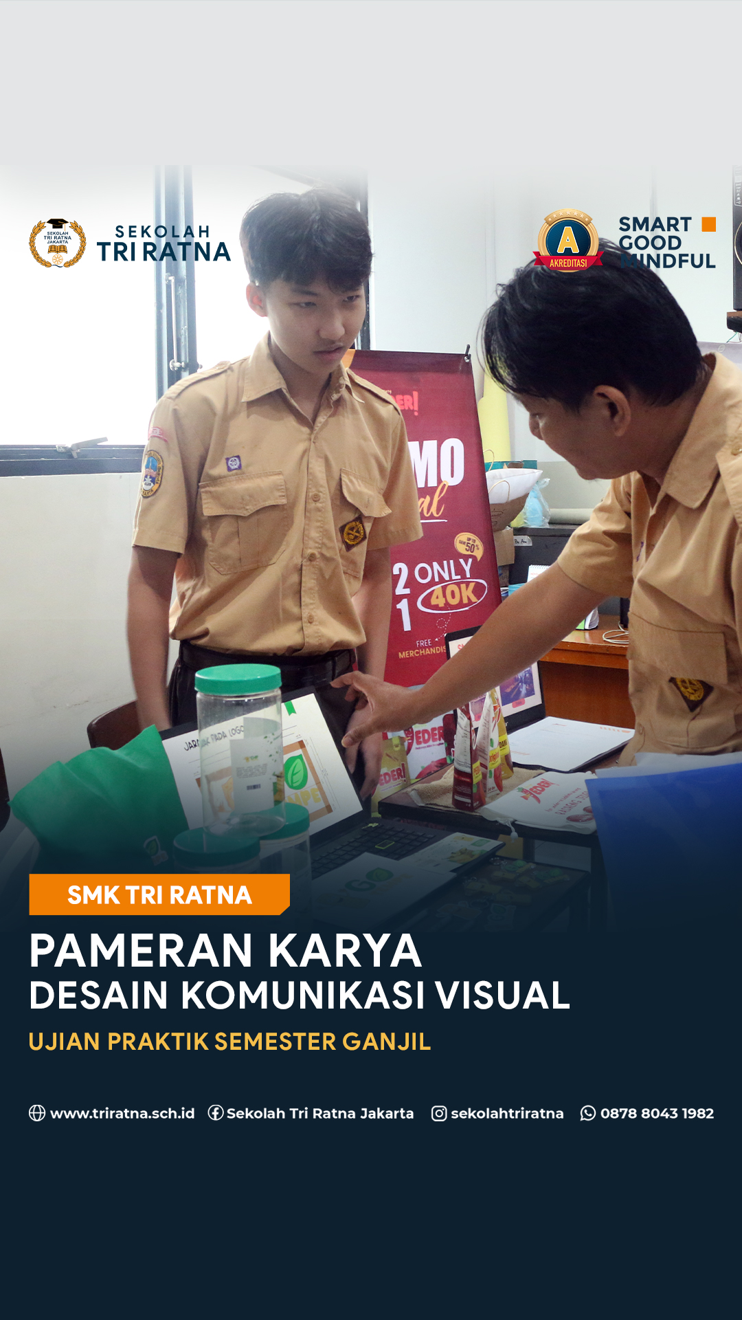 Ujian Praktik Jurusan DKV SMK Tri Ratna @smktriratna menjadi ruang bagi murid untuk menyalurkan ide, konsep, dan proses belajar ke dalam karya visual yang nyata.
Setiap karya yang ditampilkan mencerminkan kreativitas, ketekunan, serta keahlian murid atas pembelajaran yang telah mereka jalani.
Melalui pameran karya ini, murid tidak hanya diuji secara teknis, tetapi juga belajar membangun kepercayaan diri dan bertanggung jawab atas proses serta karya yang dihasilkan.
Bergabunglah bersama Sekolah Tri Ratna!
🔗 psb.triratnaschool.sch.id
☎️ +62 878-8043-1982
SMART • GOOD • MINDFUL
#sekolahjakarta #sekolahbuddhajakarta #sekolahtriratna #sekolahjakartabarat #mindfulschool #mindfuleducation #pendidikankarakter #sekolahbuddhis #penerimaansiswabaru #deeplearning #tktriratna #sdtriratna #smptriratna #smatriratna #smktriratna #smkmultimedia #smkdkv #smkrpl #desainkomunikasivisual #dkv #smkakuntansi