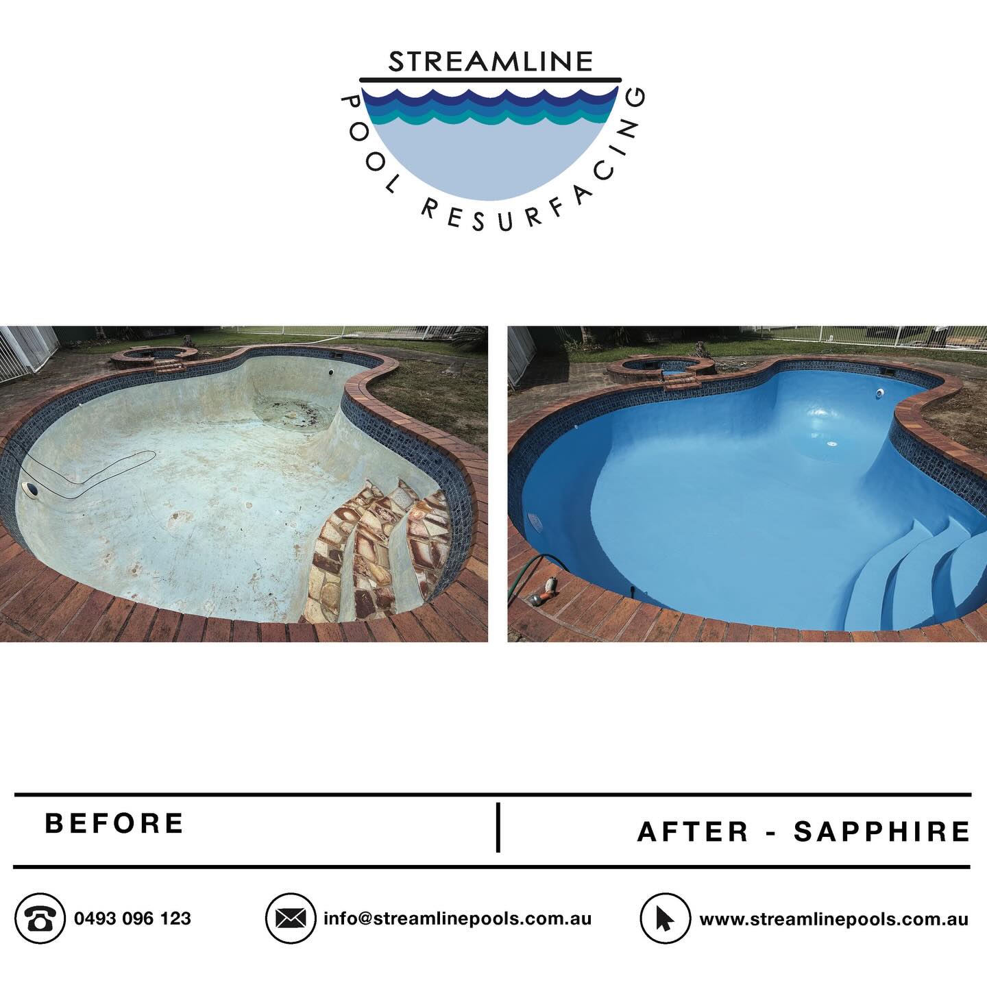 A before and after of concrete to fiberglass conversion finished off in sapphire blue and pool lights replaced. @spaelectrics Located in Landsborough, Sunshine Coast.
.
.
.
#streamlinepoolresurfacing
#resurface #concrete #swimmingpool
#fiberglass pool light
australianbackyard maintenance
sapphire blue