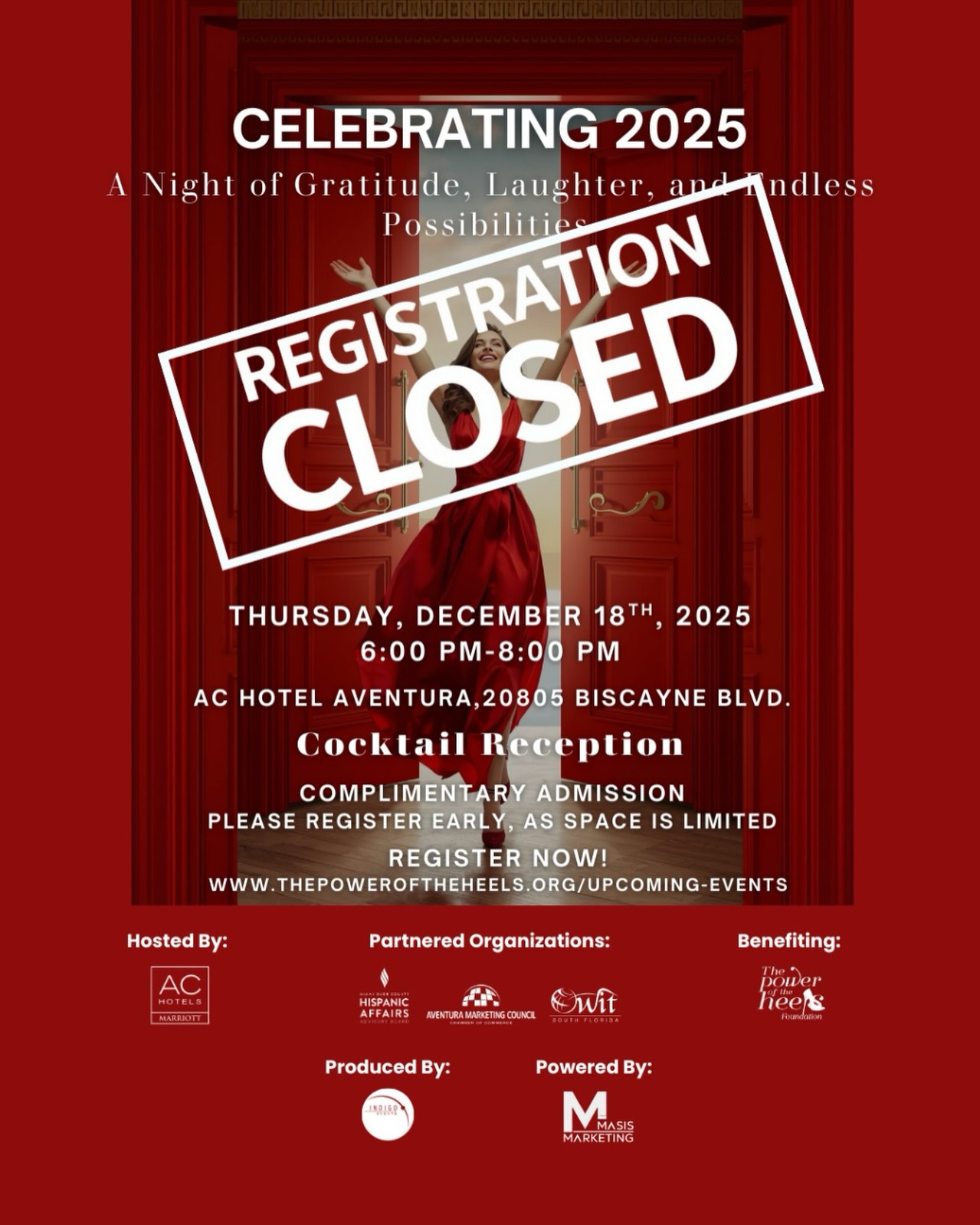 Due to the overwhelming response, we have officially closed registration for our 2025 celebration.
Thank you to everyone who showed so much enthusiasm and support — your energy inspires us every day.
For those who were unable to join us this time, we look forward to celebrating 2026 together on January 22.
Save the date… it will be a night of purpose, connection, and unforgettable moments.
Thank you for being part of this journey.
Together, we continue opening doors and creating endless possibilities.
#miami #thankful #aventurafl #wecanbecausewecare #thepowerofdreams #thepoweroftheheelsfoundation