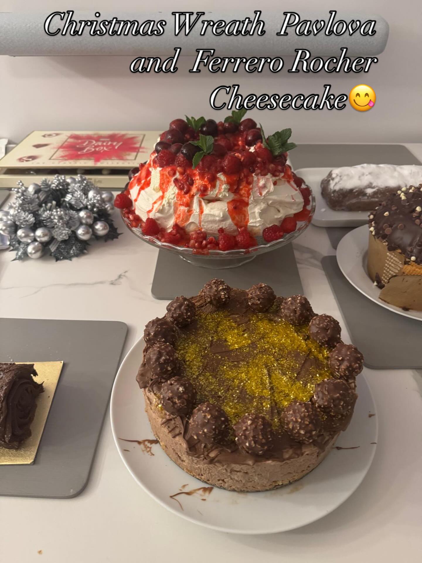 The finished pavlova. Not bad for a first attempt. Slightly soggy in the middle…Cheesecake was scrumptious😋 Recipes from @tamingtwins 👏🫶