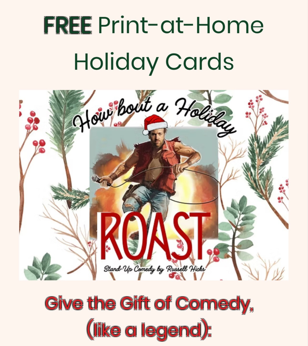 🎄 Still need a present for Christmas??! FREE downloadable holiday cards from my website!
1. Go to russellhicks.co.uk
2. Buy a tour ticket in your city
3. Download and print any of the cards of your choice
Then gift it! Done in seconds! Appearing thoughtful while expending minimal effort - this is what Christmas is truly about.
See you in 2026!!
All art and concept AND execution by @an_actress_abroad (I have the best comedy partner 🏆)
#christmas #russellhicks #tour2026
@boundandgaggedcomedy
@anthearepresents @theamericanagency
@boundandgaggedcomedy
@lsqtheatre @thequeenshall @disscornhall @thestandglasgow @gliveguildford @rondotheatre @exeterphoenix @phoenixbordon @dorkinghalls @chelmsfordtheatre @thehatdistrict @cambridgejunction @nordenfarm @colchartscentre @southendtheatres @thespringhavant @thewardrobeleeds @royalderngate @wyverntheatre @the_lowry @theatre41york @henandchicken @old_town_hall @forgecomedyclub @foundrysheffield @gala_durham @salisburyartscentre