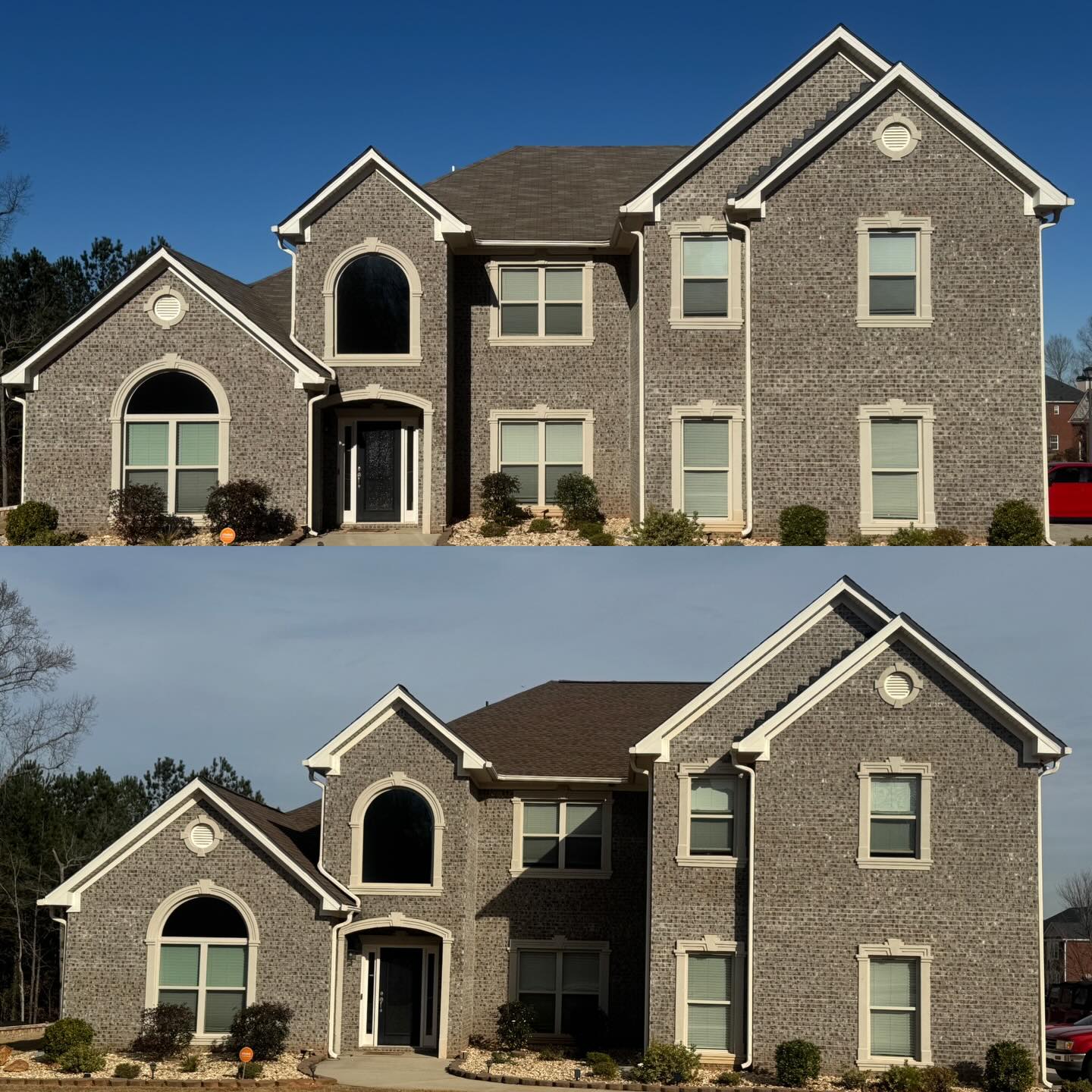 Before and after photos of a nice looking GAF Timberline Barkwood Timberline HDZ Shingle Installment….