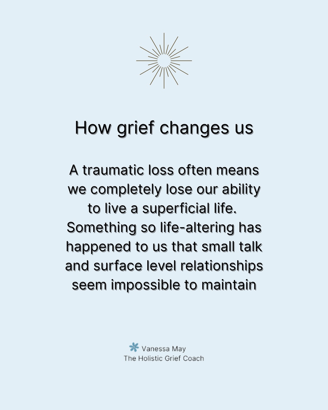 Grief changes us - it changes our whole world. So much now seems superficial and meaningless. A life- changing loss means we struggle to do small talk for long and we have no interest in surface level relationships anymore. They say grief rearranges your address book and it’s true. Our world is different now.
If this post resonates, please share, save, like and follow 🤍
.
#griefchangesyou #griefandloss #bereavedparent #widow #compoundloss #lossofalovedone