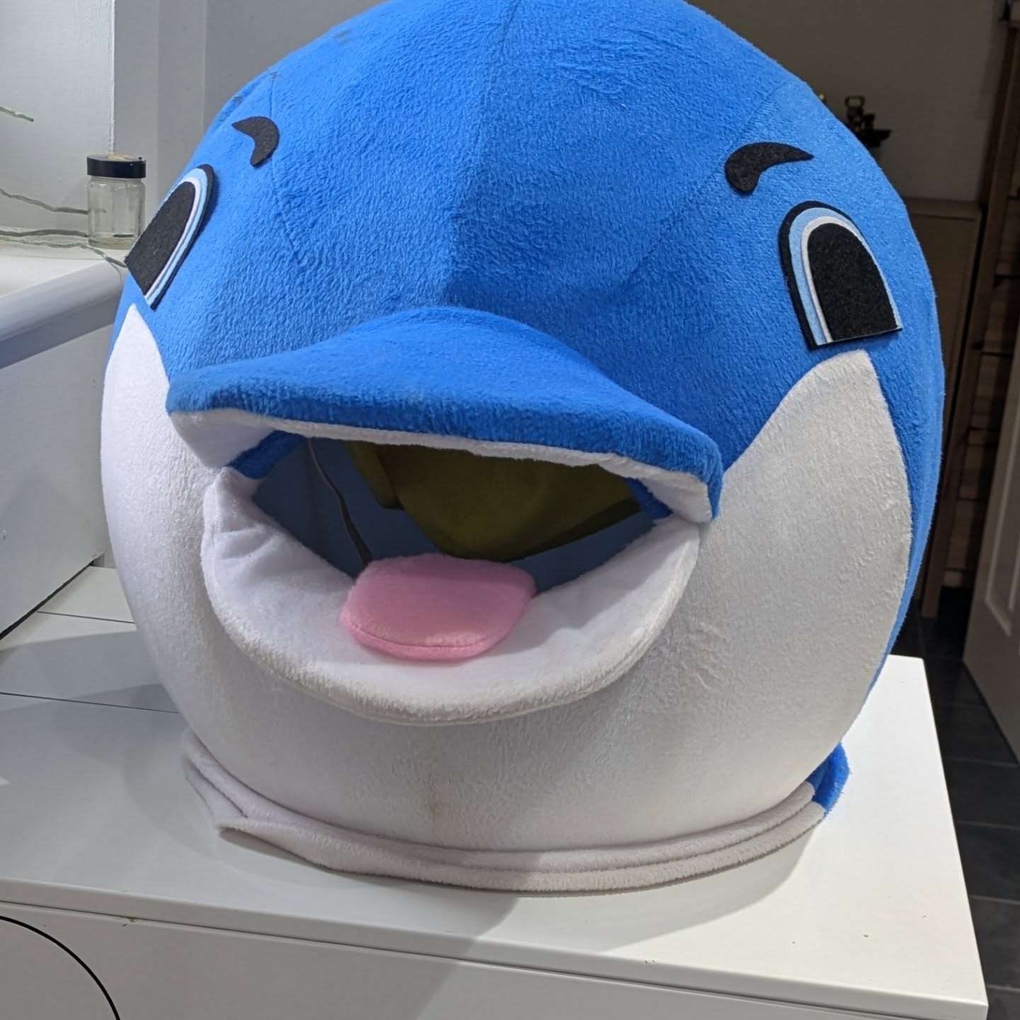 Just for a moment, I didn't see a smiling dolphin head drying on the boiler but the star of a marine-themed horror movie 😥🐬💀