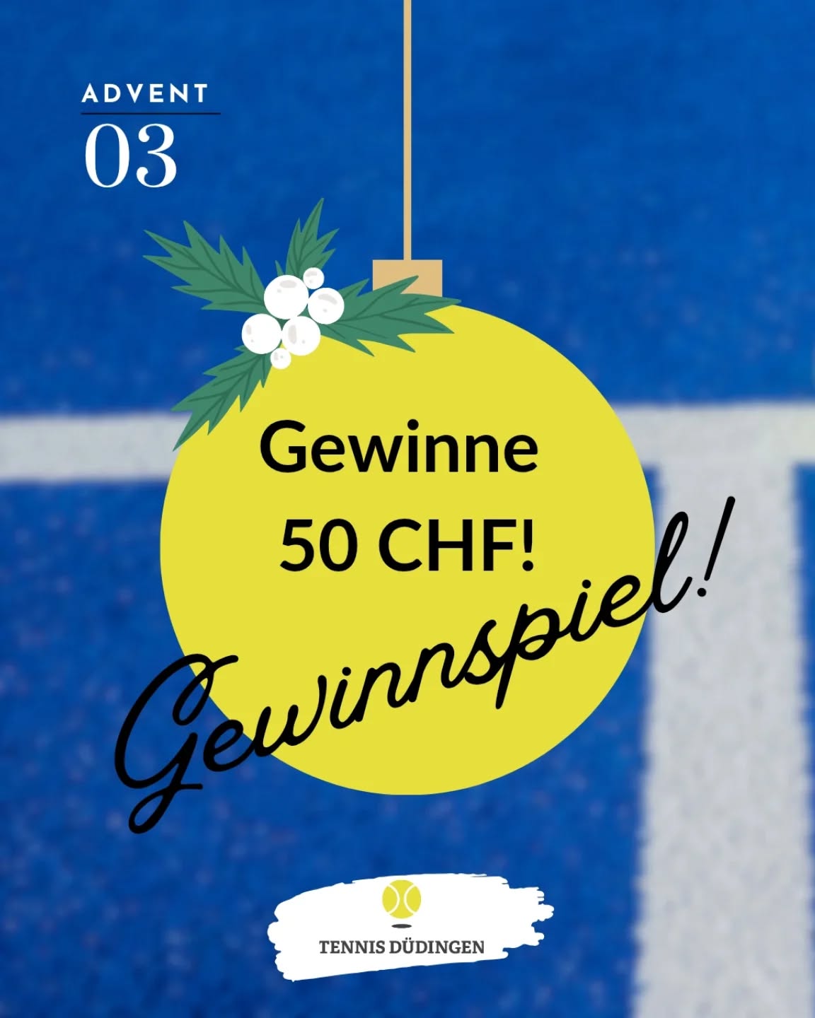 🎉 GEWINNSPIEL 🎉
Letzte Chance! Gewinne CHF 50.– Wallet-Gutschein für Tennis, Squash oder Padel in der Tennishalle Düdingen! 🎾🔥
So machst du mit:
1️⃣ Uns folgen ✔️
2️⃣ @deinen_sportbuddy markieren 👥
3️⃣ Kommentiere, ob du als Nächstes Tennis, Squash oder Padel bei uns spielst! 🎯
🍀 Viel Glück!
#gewinnspiel #tennishalledüdingen #tennis #squash #padel düdingen sportliebe swisssports