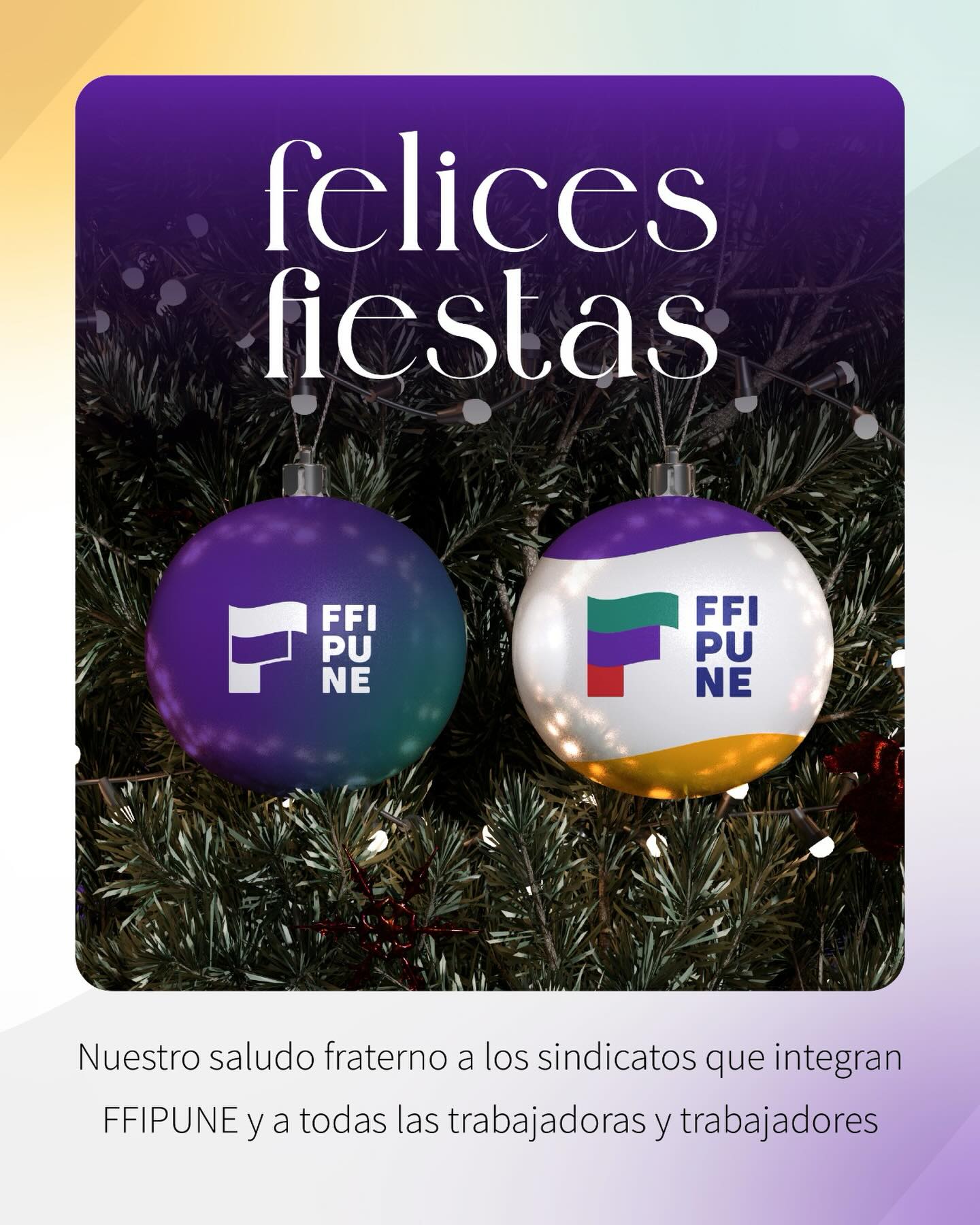 Al cerrar este año, desde FFIPUNE saludamos fraternalmente a todas las trabajadoras y trabajadores y a los sindicatos que integran nuestra Federación.
2025 fue un año de desafíos y definiciones, que reafirmó la importancia de la organización, la unidad y la participación colectiva.
De cara a 2026, renovamos el compromiso de seguir defendiendo derechos y fortaleciendo nuestras instituciones, con más presencia y más organización.
Que estas fiestas sean un tiempo de encuentro y descanso.
Vamos por un 2026 con más unidad y fuerza colectiva.