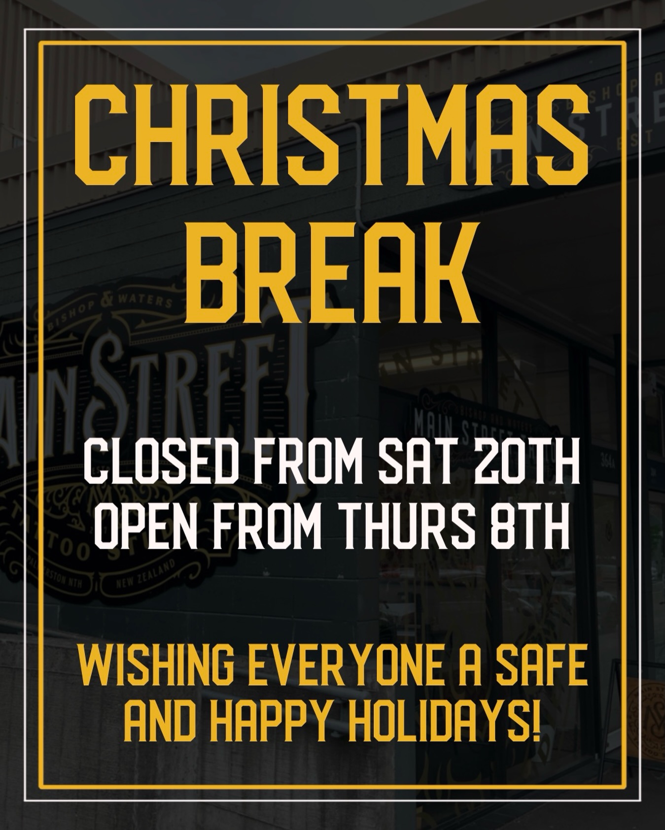 🎄We’re taking a little time off over the holidays for some well-earned rest 🎄
Saturday 20th will be our last day of the year, and we’ll be back into it on Thursday the 8th
From all of us at Main Street Tattoo, we hope you have a safe, relaxing break — eat too much and enjoy the (hopefully) good weather ☀️
See you in the new year!