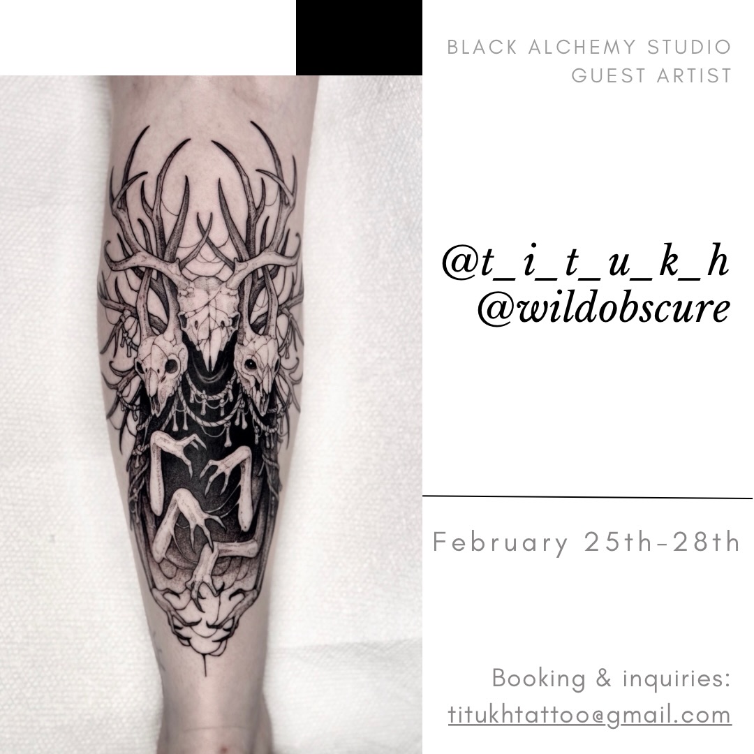 GUEST ARTIST
Can’t wait to have @t_i_t_u_k_h // @wildobscure at the studio February 25-28, 2026!
**Please contact artist directly for booking & inquiries
_________________
#tattoo #newmexicotattoo #albuquerquetattoo