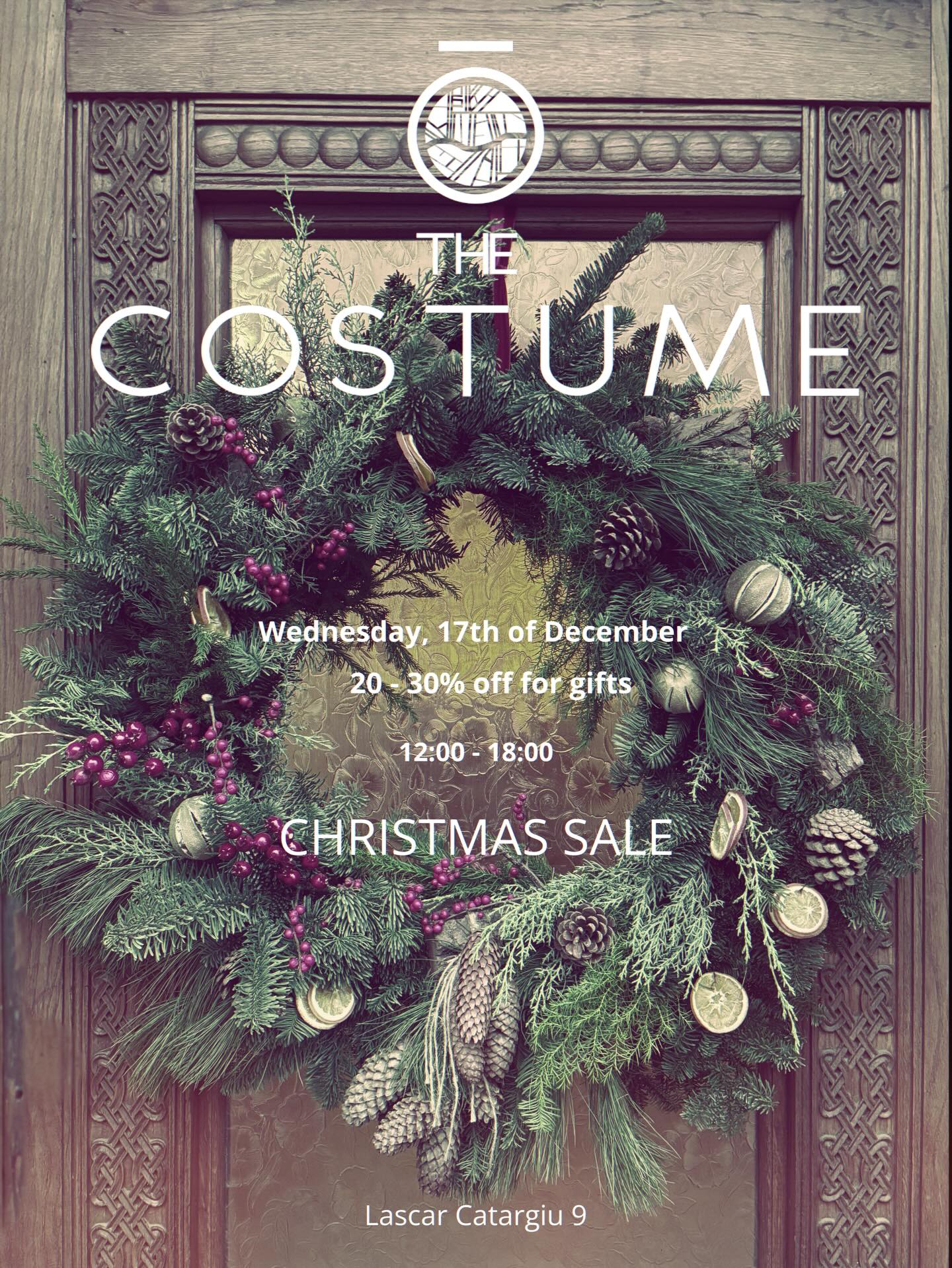 THE COSTUME 🎁 - CHRISTMAS SALE DAY
Miercuri 17 Decembrie 12:00 - 18:00
- 20-30% 🌟 pentru cadouri de sarbatori
Lascăr Catargiu 9, Piata Română
#thecostume #menswearfashion #pentrubarbati #brandromanesc #lascarcatargiu9 #bucurestifrumos