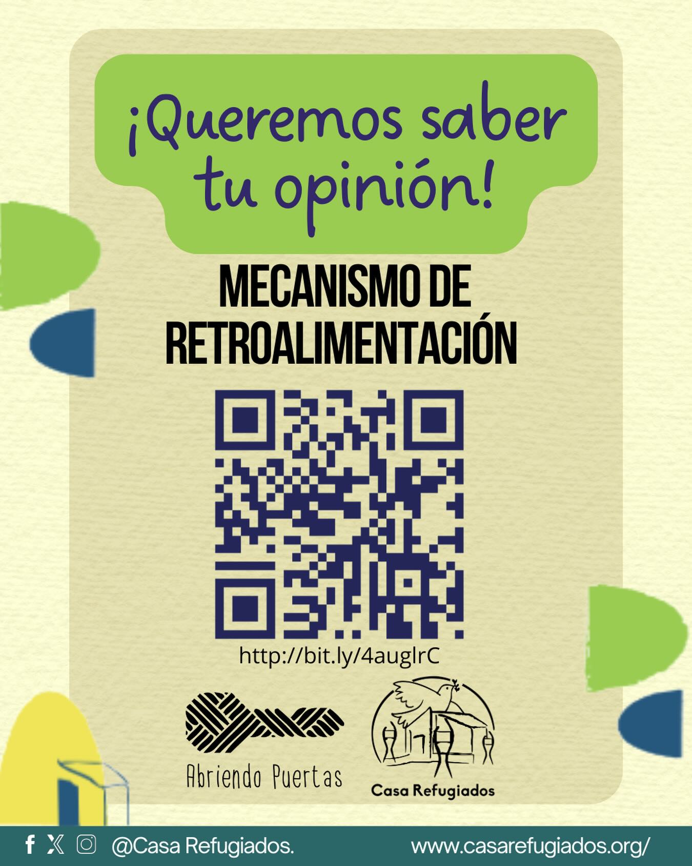 ¿Sabías que en Casa Refugiados contamos con un Mecanismo de Retroalimentación?
Conoce aquí cómo enviar tu retroalimentación.