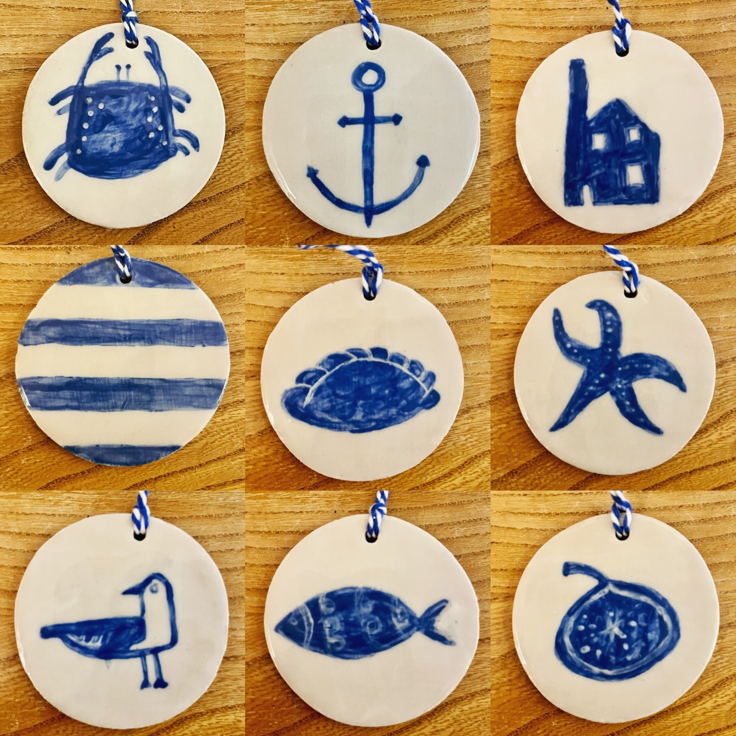 Made some ceramic Christmas tree decorations in the traditional blue and white….crab, anchor, tin mine, cornishware stripe, pasty, starfish, St Ives seagull, sardine….and of course had to do a fig
#figgycottage #figgycottagestives #figgycottagechristmas #handmadeceramics #stivescornwall
