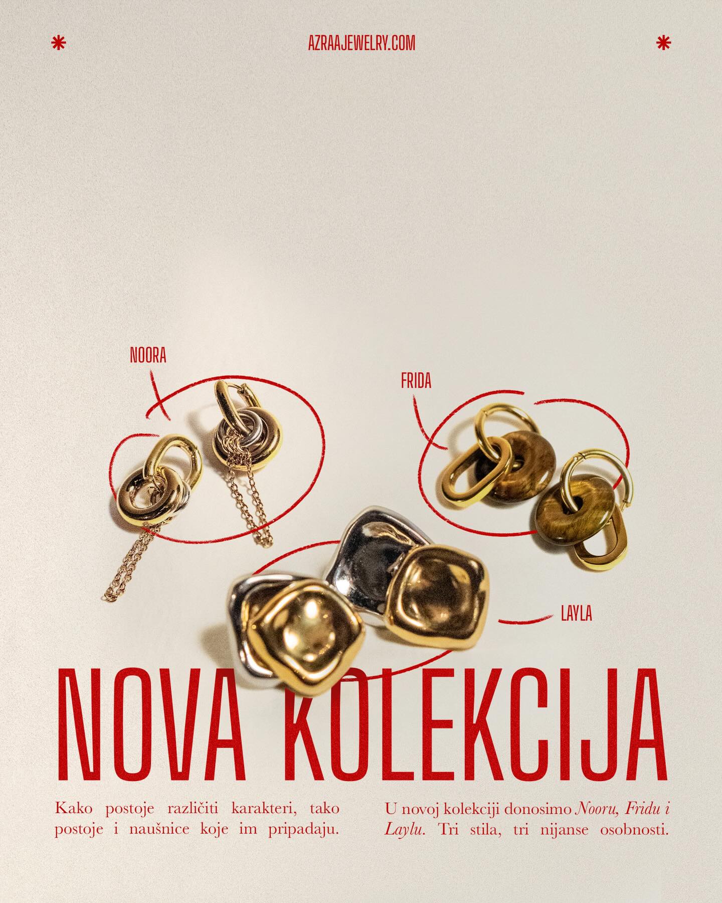 Nova kolekcija je out!
Layla, Frida i Noora naušnice čekaju na Vas! 🤎
Za više detalja, pronađite ih na webu: azraajewelry.com 🤎🫶🏼