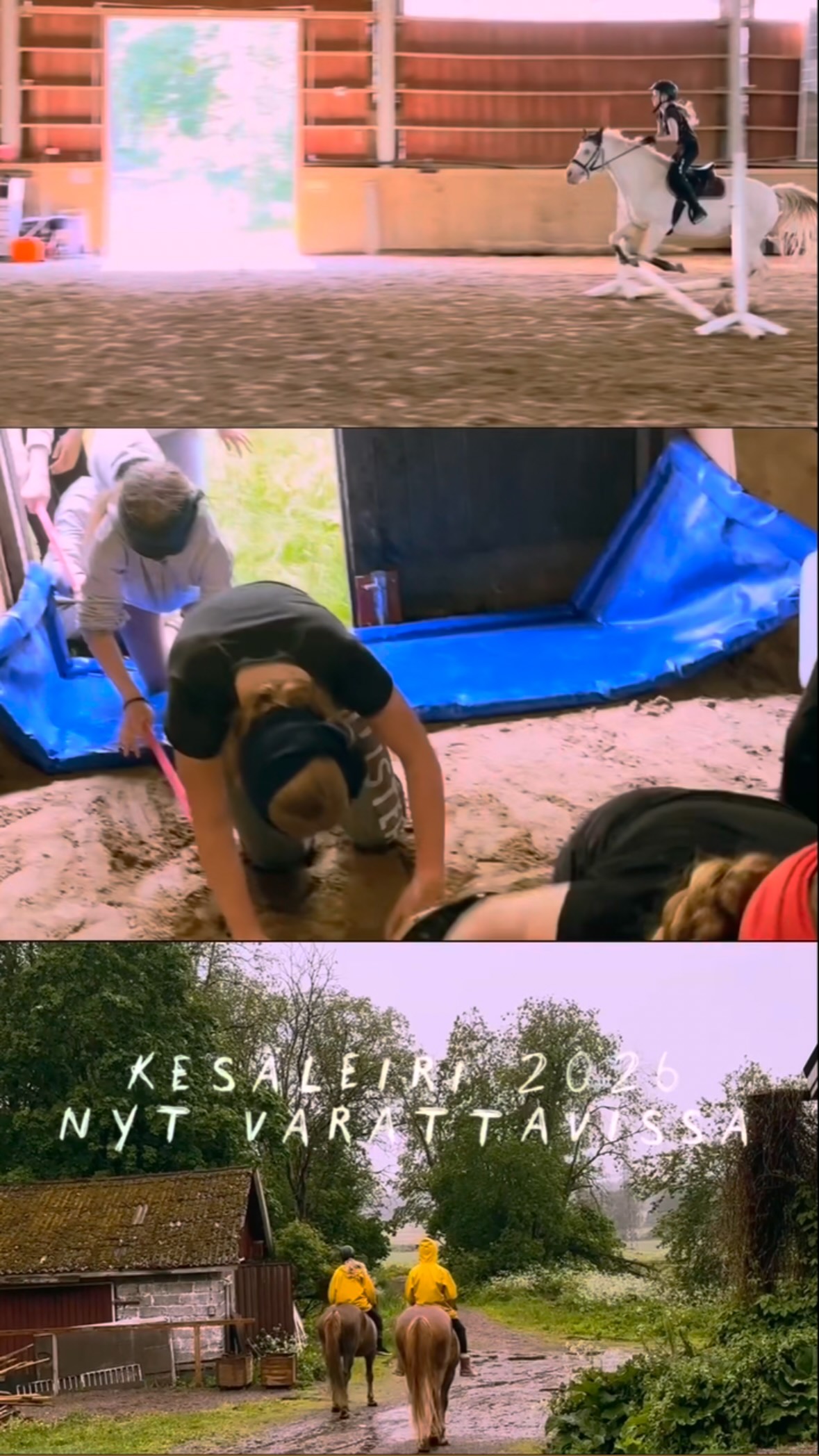 Kesän 2026 omahevosleiri lapsille ja nuorille nyt varattavissa☀️
Meidän suosittu leiri junnuille pidetään taas ensi kesänä 1.6.-5.6.2026. Leiri järjestetään päivittäin 10:00-15:00 ja monipuoliseen ohjelmaamme kuuluu ratsastuksen lisäksi mm. maastakäsittelyä, lastausta, juoksutusta, leirikaste yms. Ratsastus tapahtuu päivittäin 3-6 hengen pienryhmissä ja kaiken tasoiset ratsastajat ovat tervetulleita. Leirin ratsastuksiin kuuluu koulu- sekä estetunnit, leikkitunti, maasto Espoonkartanon upeilla reiteillä sekä leirikisat.
Varaukset ja lisää tietoa leiristä appin kautta. Leiriin liittyvissä kysymyksissä voi olla suoraan yhteydessä omahevonen@happyrider.fi tai leirin vetäjään Amandaan (0500990066)😊