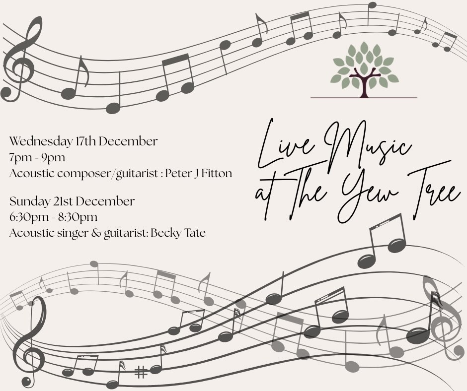 🎶 Live music! 🎶
We are hosting two nights of live acoustic music before the craziness of Christmas week!
Acoustic composer/guitarist @peterjfittonmusician is joining us on Wednesday 17th December.
Acoustic singer & guitarist @beckytatemuaic will be joining us on Sunday 21st December.
If you are wanting to dine on either of these evenings, we would recommend booking in! Both evenings are filling up fast! 😁