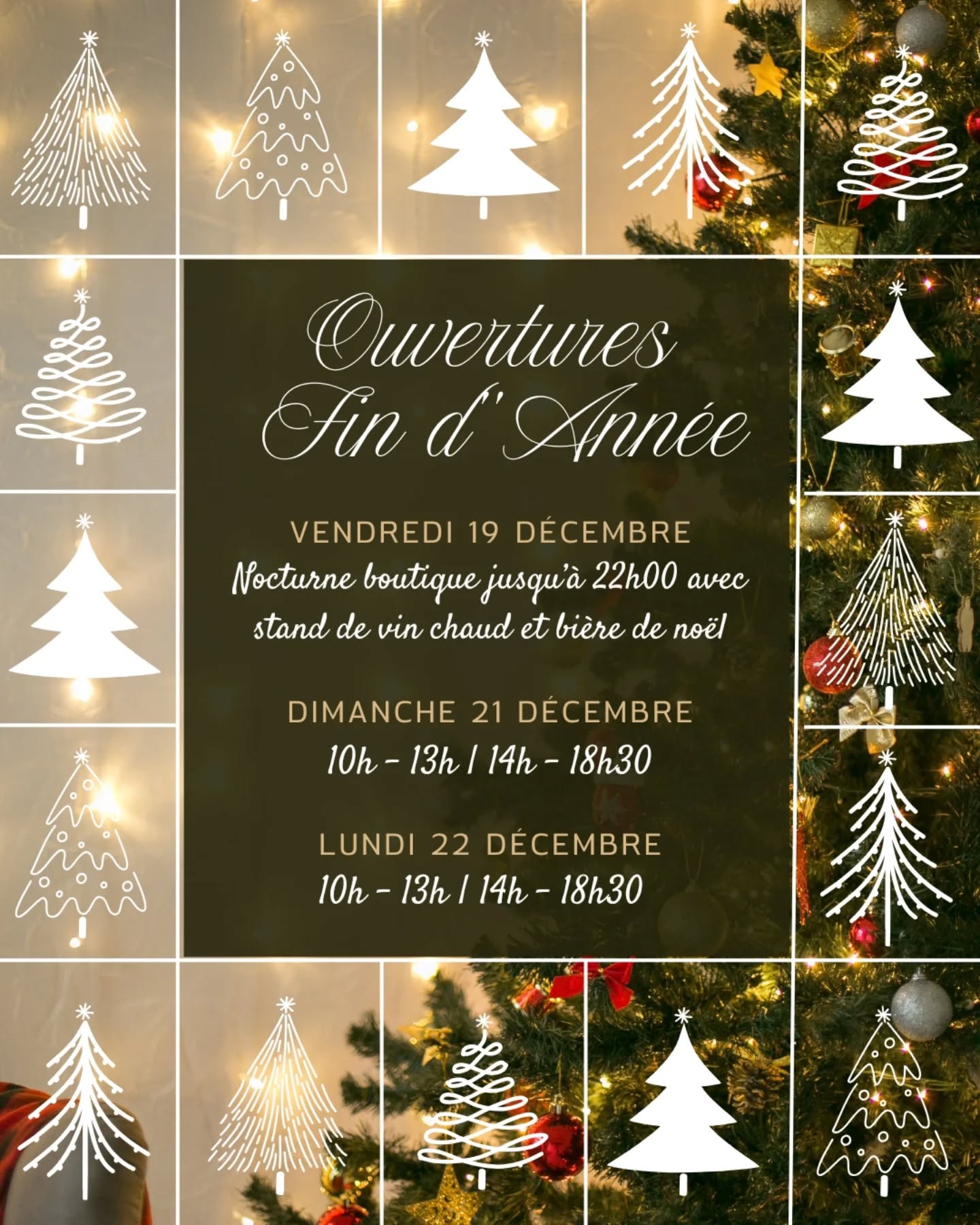 | Fin d'année |
À l'occasion du lancement du marché de Noël de Digoin, on vous attend vendredi soir pour une nocturne à la boutique, avec un stand de vin chaud et bière de Noël, dès 19h00 ! 🍻🎅
Ouvertures exceptionnelles les dimanche 21 et lundi 22 Décembre sur les horaires habituels 🎁🎄
Début janvier, nous serons fermés les 2, 3 et 6 Janvier.