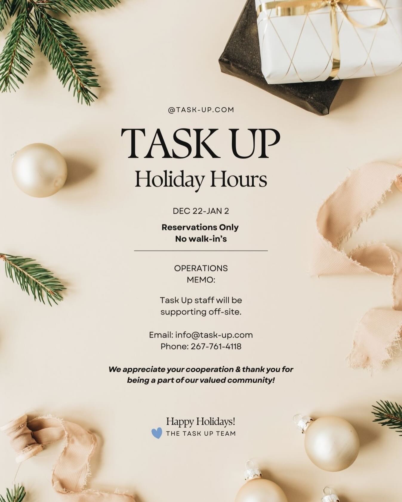 Happy Holidays from Task Up! Reserve ahead & remember to use code “MERRY20” for 20% office bookings! ❄️🌲💻
#coworkingspace #coworkinglife #phillycoworking #supportphilly #officerental
