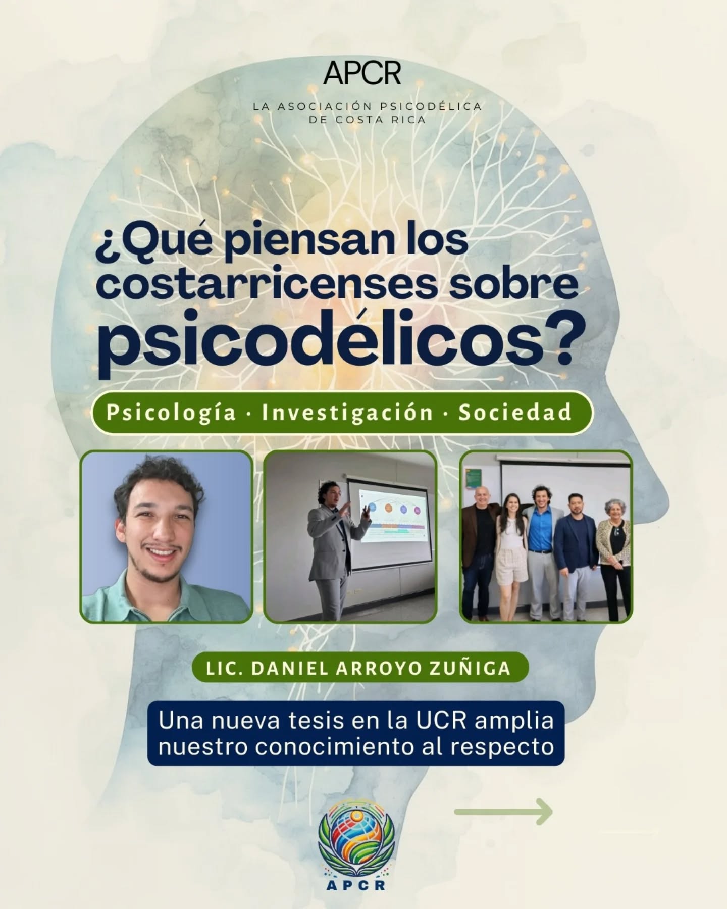 Con mucho orgullo felicitamos al licenciado Daniel Arroyo Zúñiga (@daniel.arroyoz), investigador del Instituto de Investigaciones Psicológicas (IIP) de la UCR y miembro de la APCR, por la exitosa defensa de su tesis sobre las actitudes hacia los psicodélicos entre la población costarricense, culminada con distinción. Este logro es reflejo de su rigor académico, dedicación y compromiso con la excelencia. Celebramos este importante paso en su trayectoria profesional y le deseamos muchos éxitos en los retos que siguen.