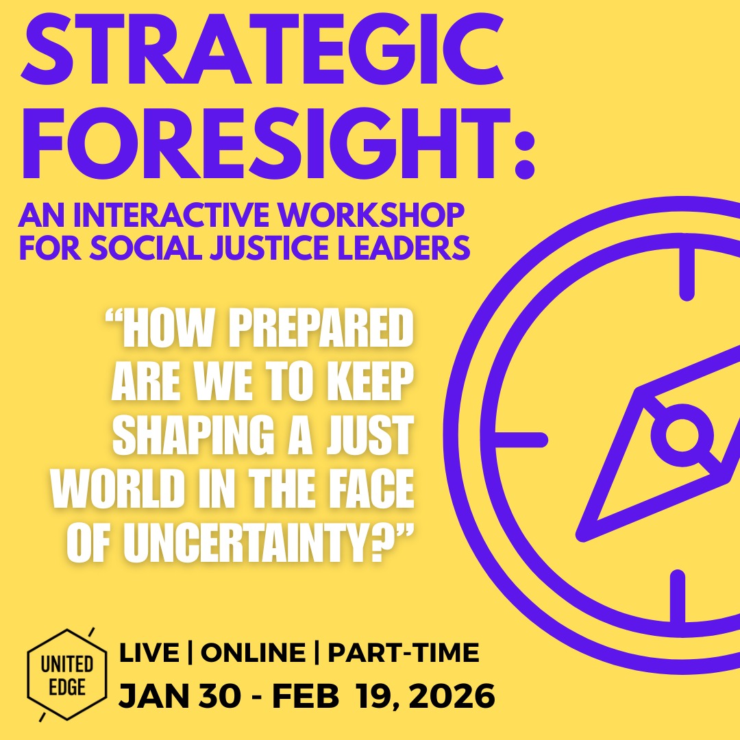 Leaders in social development, environmental justice, and humanitarian response are exhausted, not because they don’t care, but because the ground keeps shifting underneath their feet. With climate disruption, political volatility, funding uncertainty, and shrinking civic space, everything feels uncertain.
Justice-based foresight isn’t about predicting what will happen. It’s about building the capacity to act wisely in uncertainty, together. So in moments like these, the question we should ask shouldn’t be “What will the future bring?” Instead, we should be asking “How prepared are we to keep shaping a just world in the face of uncertainty?”
What uncertainty feels hardest to plan for right now? We invite you to explore this question and many others in the STRATEGIC FORESIGHT: An Interactive Workshop for Social Justice Leaders, a three-week learning journey on justice-based foresight. Book your spot here: https://www.unitededge.net/strategic-foresight
#StrategicForesight #Foresight #Futures #FuturesThinking #VUCA #Uncertainty #SocialDevelopment #EnvironmentalJustice #HumanitarianResponse #Leadership #Polycrisis #JusticeBasedForesight #CapacityBuilding #Workshop #Online