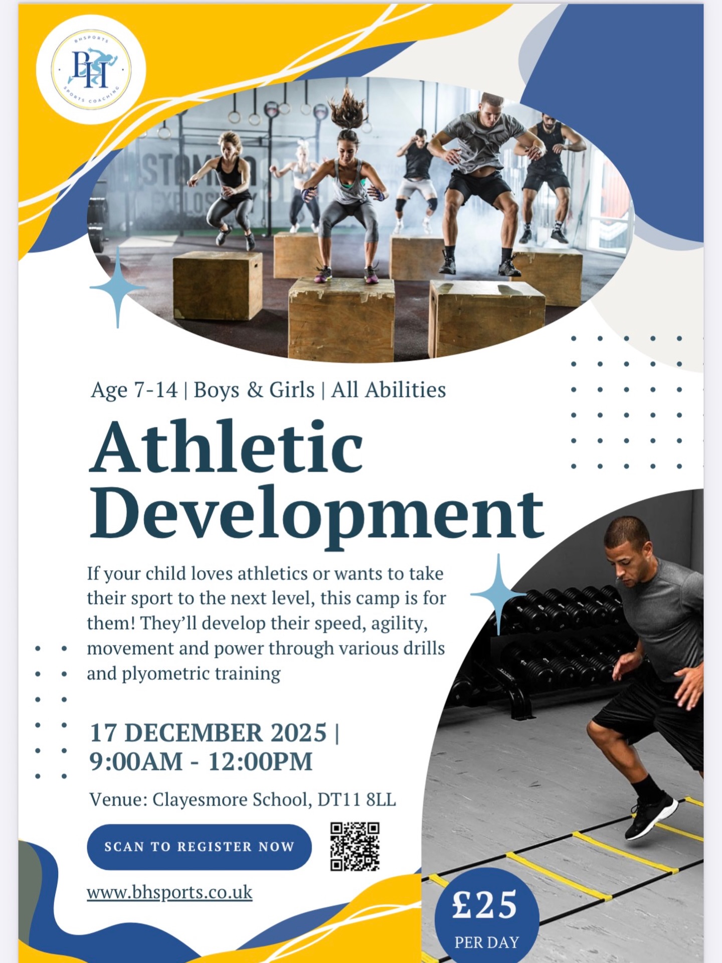 There are still a few spaces available on our Athletics Camp this Wednesday at Clayesmore! ๐
Itโs set to be a brilliant morning of athletics training with children taking part in a range of light-hearted challenges against each other. Each child will establish their baseline speed, jumping and flexibility scores to help set future goals and track progress ๐ฏ
Most importantly, we guarantee your child will have a great time! If youโd like to secure your childโs place, please follow the link in our bio or drop us a DM ๐
#AthleticsCamp #YouthAthletics #KidsInSport #ActiveKids #SpeedAndAgility #JumpTraining #Plyometrics #Flexibility #FunInSport #AthleteDevelopment #Clayesmore #DorsetCoaching #Dorset #HolidayCamps #BHSports #SportForAll