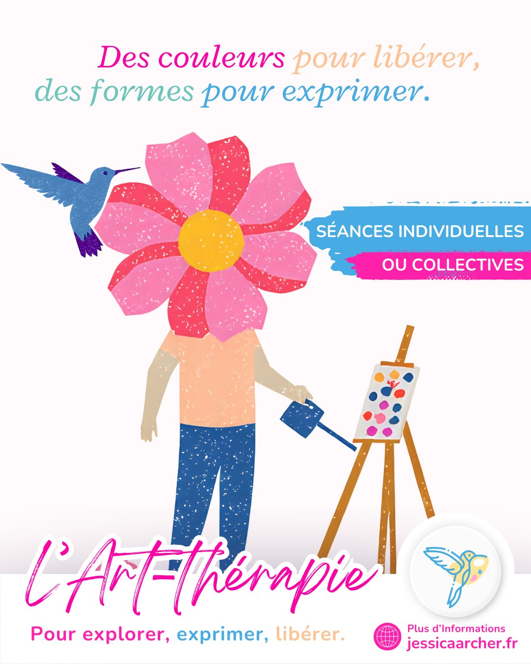 🎨L’art comme espace de libération et de douceur🌿 👩🎨🧑🎨✨ Je suis Jessica Archer, et j’accompagne les personnes en quête de mieux-être émotionnel à travers l’art-thérapie et la médiation artistique.
Lors de mes ateliers et séances individuelles, l’art devient un langage :
un espace sûr pour déposer, ressentir, traverser et transformer les émotions.
Aucune compétence artistique n’est nécessaire, seulement l’envie de se rencontrer autrement.
🎨 Mon approche
• Art-thérapie et médiation artistique
• Thérapie émotionnelle libératoire par la création
• Exploration intuitive, sensible et respectueuse du rythme de chacun
• Approche douce, non jugeante, centrée sur l’écoute et la présence
🎶 Ateliers thématiques
Je propose également des ateliers collectifs à thème, mêlant :
• Arts plastiques
• Musico-thérapie réceptive
• Exploration émotionnelle guidée
Des temps de recentrage, de lâcher-prise et de reconnexion à soi.
🌿 Accompagnement individuel
Je reçois en cabinet, en libéral, pour un suivi personnalisé, dans un cadre confidentiel, bienveillant et sécurisant.
✨ Ma philosophie
Bienveillance • douceur • respect • authenticité
Chaque émotion a sa place, chaque personne son chemin.
📩 Infos & rendez-vous
📞 07 49 95 57 05
✉️ contact@jessicaarcher.fr
🌐 www.jessicaarcher.fr
#ArtTherapie #MediationArtistique #TherapieEmotionnelle #BienEtreParLArt
#LiberationEmotionnelle #Douceur #Bienveillance #AccompagnementEmotionnel
#AteliersCreatifs #MusicoTherapie #HealingArt #JessicaArcher