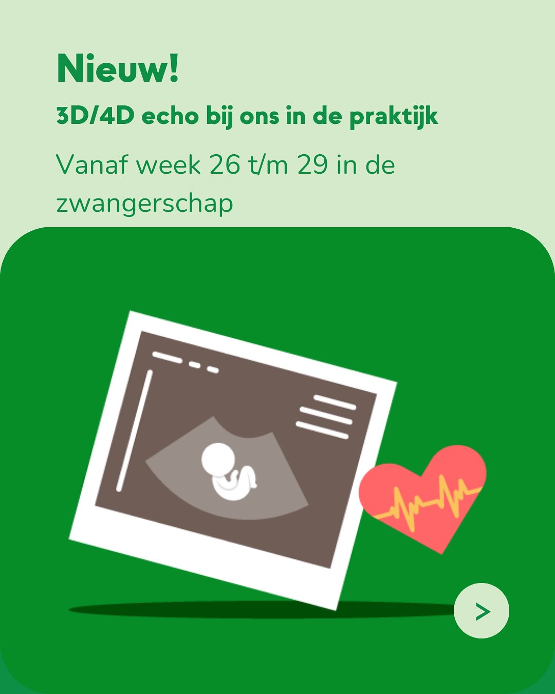 Nieuw! Je kan vanaf week 26 t/m week 29 kiezen voor een 3D/4D bij ons de in de praktijk ✨
Kosten zijn 100 euro, voor dertig minuten.
Foto’s krijg je mee, en kan je scannen met een QR code. Zo heb je ze ook digitaal. Je mag meenemen wie je wilt ✨