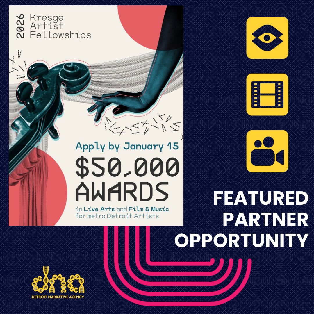 Check out our featured community partner opportunity for the month! To see a full list of opportunities make sure you subscribe to our monthly newsletter (link in bio).
Artists residing in Wayne, Oakland, or Macomb county can apply for the $50,000 Kresge Artist Fellowship! In 2026, there will be 20 awards in total—10 Kresge Artist Fellowships at $50,000 each and 10 Gilda Awards at $5,000 each. Fellowships and Gilda Awards are divided between the two categories—Live Arts and Film & Music—based on the relative number of applications received in each category.
Applications close on January 15, 2026.
For more information and to apply visit: https://kresgeartsindetroit.org/announcement/2026-kresge-artist-fellowship-application-cycle-begins/