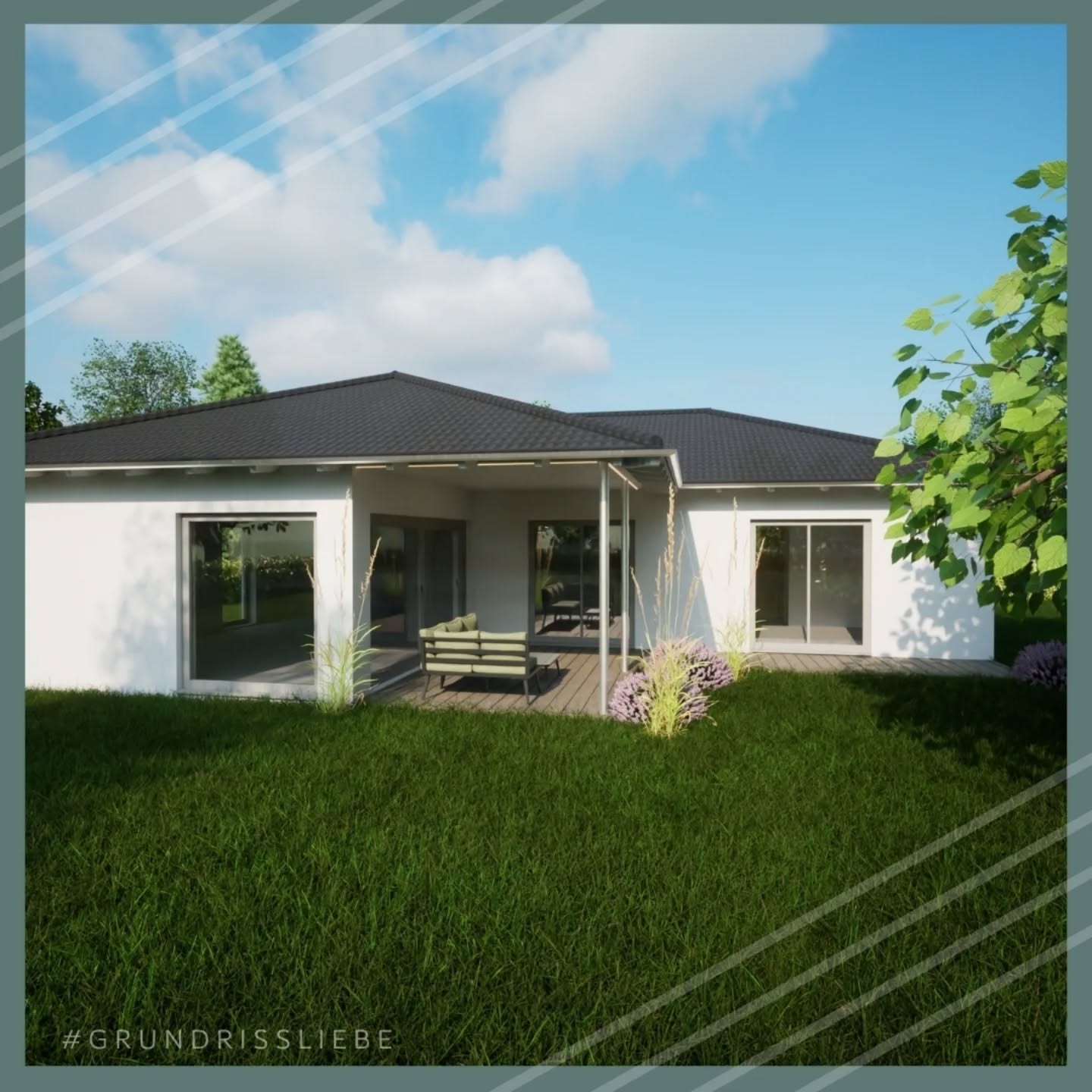 Ein wunderschöner Winkel-Bungalow - wenig Flurfläche, dafür viel Wohnraum mit direktem Blick in den Garten, egal ob vom Schlafzimmer, der Küche oder dem Wohnbereich.
Die überdachte Terrasse erweitert den Wohnraum und bietet so zu jeder Jahreszeit einen gemütlichen, hellen und dennoch geschützten Sitzbereich😁👍
So kann der Herbst kommen, oder was meint ihr?
#grundrissliebe #Hausbau #Holzhaus #Walmdach #Bungalow Sitzbereich Terrasse Outdoorkitchen 2025 Nachhaltig Holz Grundriss Grundrissplanung