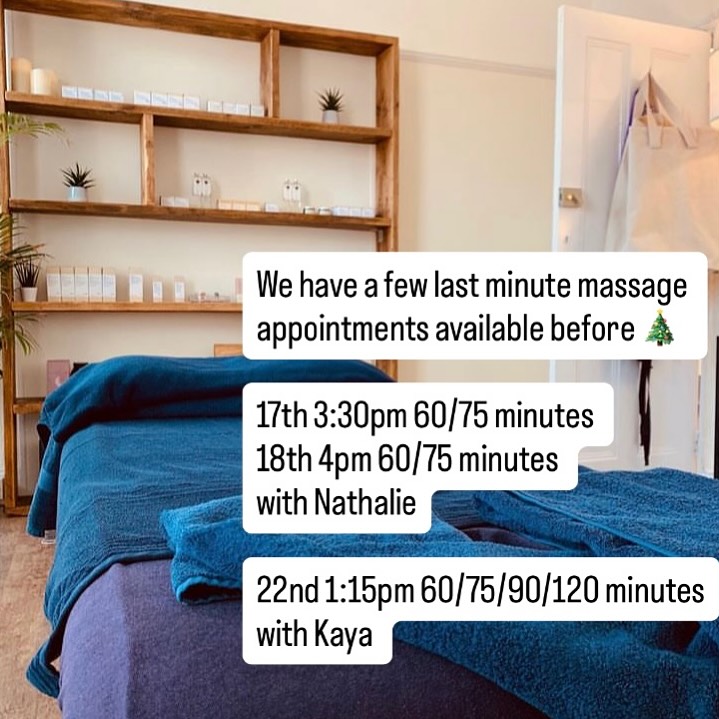 In need of some pre Christmas calm?
We have had a few last minute appointments become available for deep-tissue, remedial and relaxing massage and bodywork treatments with Kaya and Nathalie.
GIFT VOUCHERS AVAILABLE 🎁
Find out more:
www.essential-therapies.co.uk
DM or email Kaya to book.
kaya@essential-therapies.co.uk
#sidmouth #devon #eastdevon #devongift