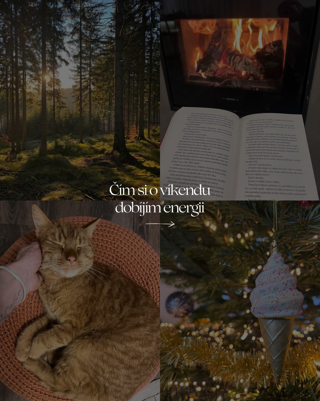 Čím si dobíjíte baterky vy?
V předvánočním shonu je snadné spěchat a zapomenout na to nejdůležitější - odpočinek!
Mě nejvíc dobíjí zpomalení se někde v přírodě, v sauně, u knížky nebo with my people. ♥️ Taky u toho nesmí chybět domácí recepty a teplíčko z krbu. 🤗