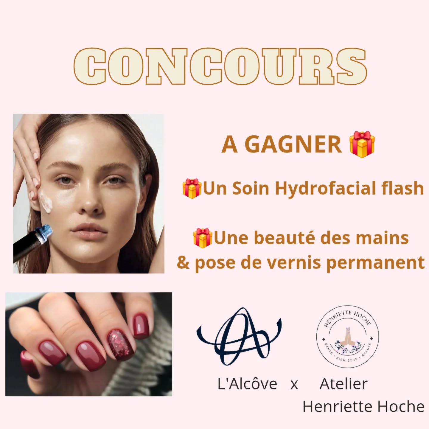 ✨ CONCOURS ✨
Pour célébrer les fêtes nous lançons avec L'Alcôve un concours pour vous gâter ! 💆♀️💖
À GAGNER :
🏆 1 soin Hydrofacial haute technologie flash
💅 Une beauté des mains et une pose de vernis semi permanent
Pour participer :
1️⃣ Likez ce post ❤️
2️⃣ Suivez le compte @henriettehoche et @lalcove
3️⃣ Identifiez 2 amies en commentaire qui aimeraient se faire chouchouter ✨
🎉 Bonus : partagez ce post en story pour doubler vos chances !
Le concours se termine le 21 décembre à minuit.
La gagnante sera tirée au sort et annoncée en story le 22 decembre !
Bonne chance à toutes et à tous ! 🍀
#ConcoursBeauté #BienÊtre #Hydrofacial #InstitutDeBeauté #SoinsVisage #SelfCare #CadeauBeauté #soinvisageclamart #clamart #bienetreclamart
#concoursclamart