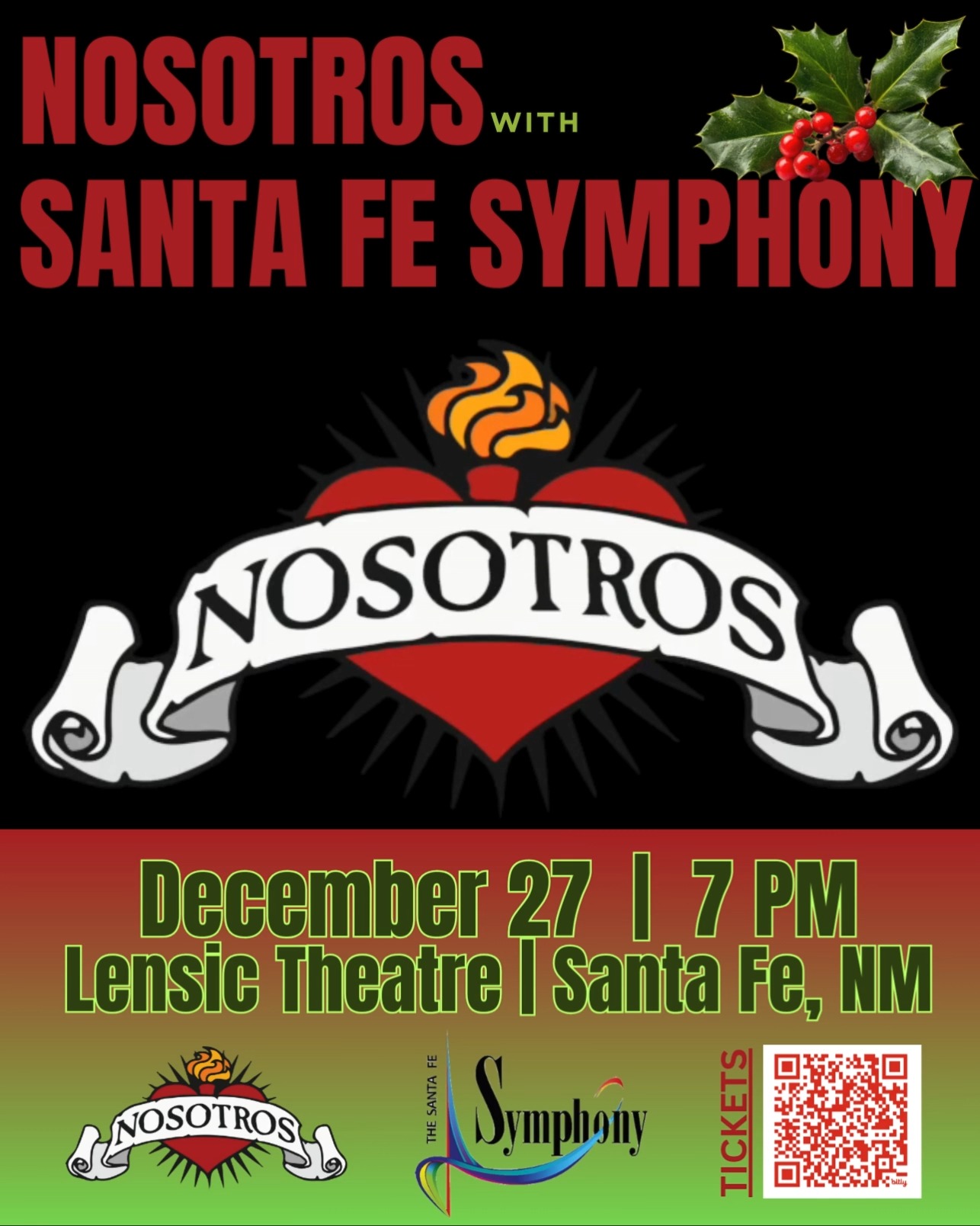 Thanks to all who came out to the Robert Mirabal Winter Concerts this past weekend! We are not yet done with the holiday cheer! Next up the mighty Nosotros with The Santa Fe Symphony Orchestra at The Lensic Theater on December 27!
Tickets are going fast for this special event! Link in Bio